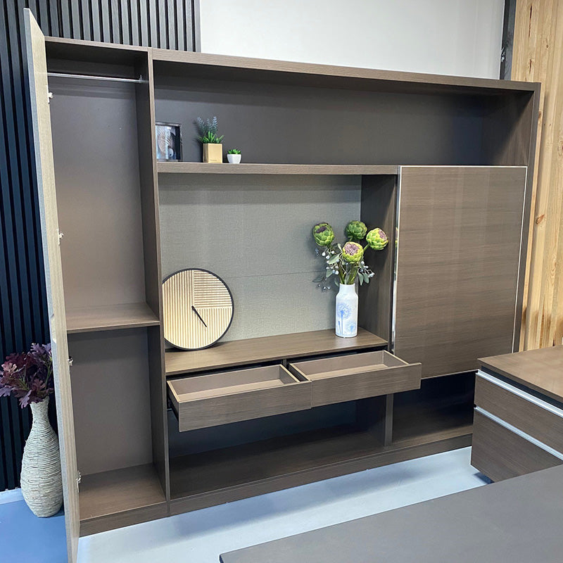 Carter Display Cabinet 2.4M Coffee & Grey - Modern Glass Showcase for Living Room, Dining Room & Office Storage - Perfect for Displaying Collectibles, China & Home Decor