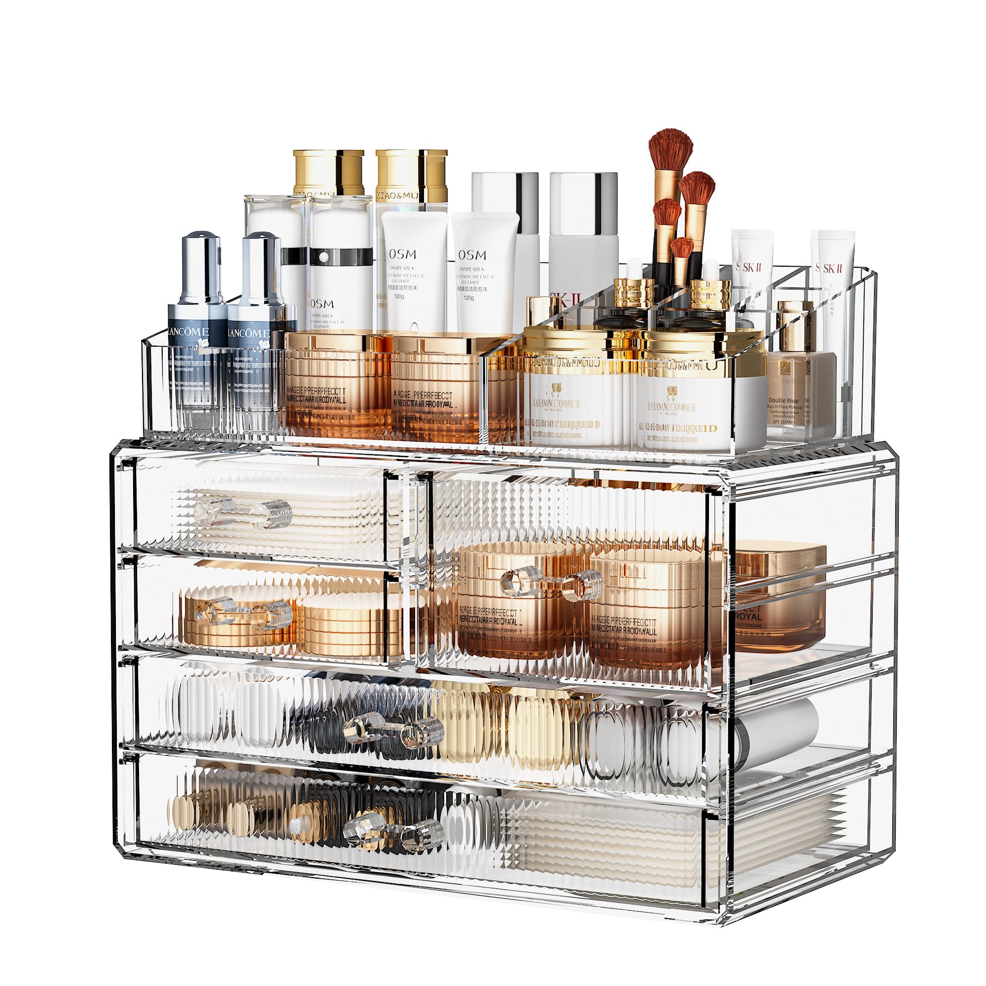 ZHIAI Stackable Acrylic Storage Drawers - Clear Makeup Organizer for Bathroom Vanity, Kitchen Cabinets & Undersink | Home Organization Solution (2-Top 3-Drawer Set) | Perfect for Cosmetics, Toiletries & Small Item Storage