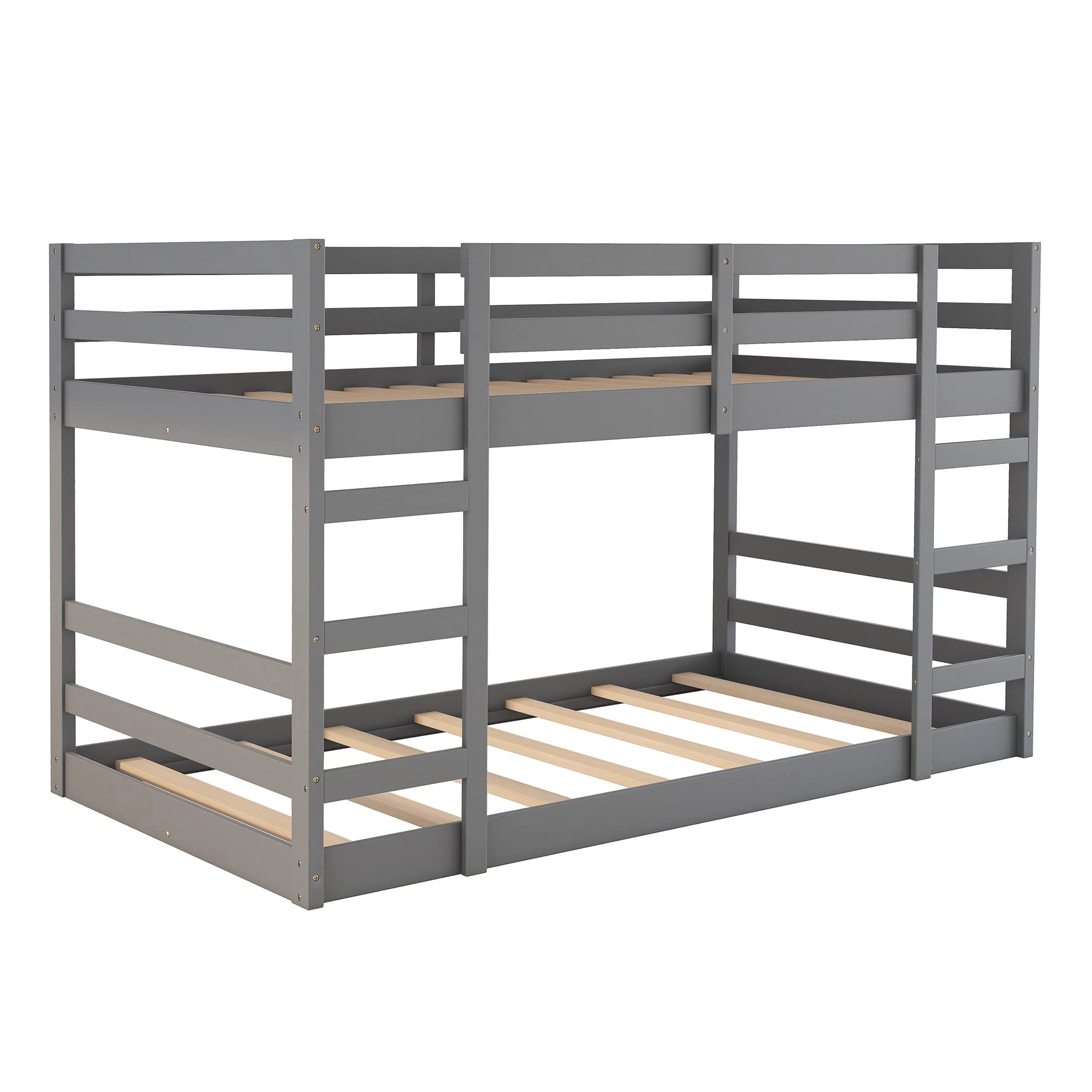 Kids Bunk Bed Frame with Stairs & Guardrails - Twin Over Twin Space-Saving Bed for Boys & Girls, Perfect for Small Bedrooms
