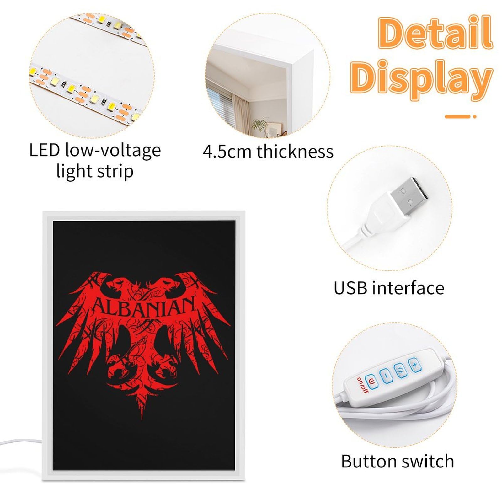 Albanian Eagle Mirror Night Light - Personalized LED Desk Lamp for Home & Office Decor | Perfect for Bedroom, Living Room, and Gift Giving