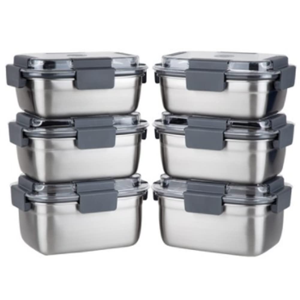 Premium 304 Stainless Steel Airtight Food Storage Containers Set of 6 (0.5L x2 + 0.6L x2 + 0.7L x2) - Korean Kimchi, Side Dishes & Vegetable Storage - BPA-Free Kitchen Organization for Meal Prep & Leftovers