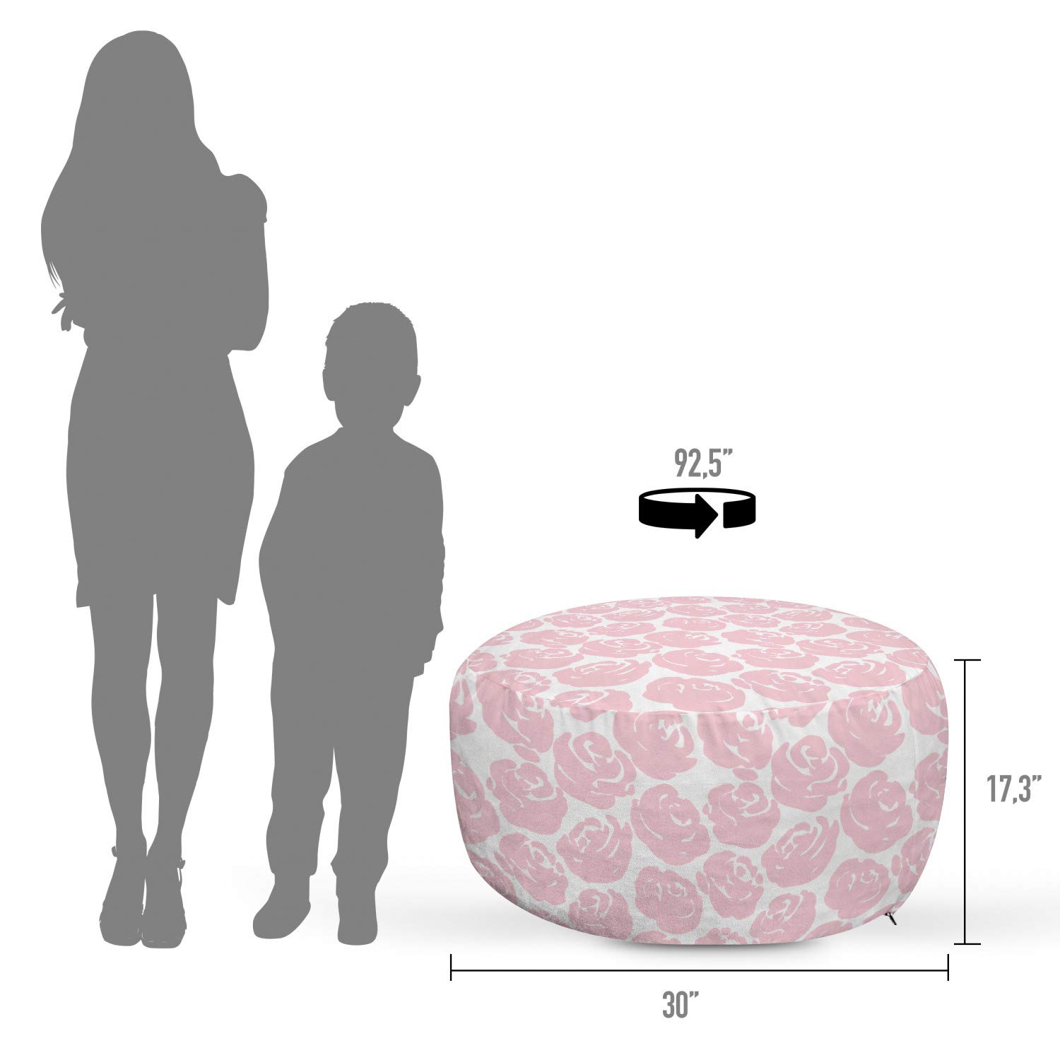 Ambesonne Floral Pouf Cover with Zipper - Rose Silhouette Design, English Garden Print Decorative Fabric Unstuffed Case, 30