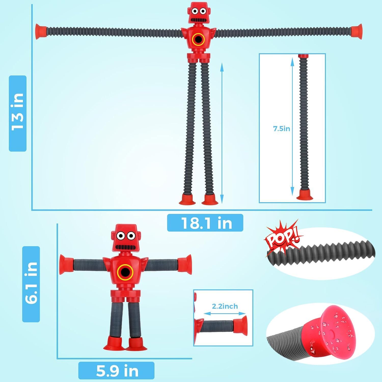 **4PCS Telescopic Suction Cup Robot Pop Tubes Fidget Toys – Sensory Toys for Toddlers, Autism & ADHD Relief – Fun Stress Relief for Kids, Boys & Girls – Perfect for Home, School & Travel Play**
