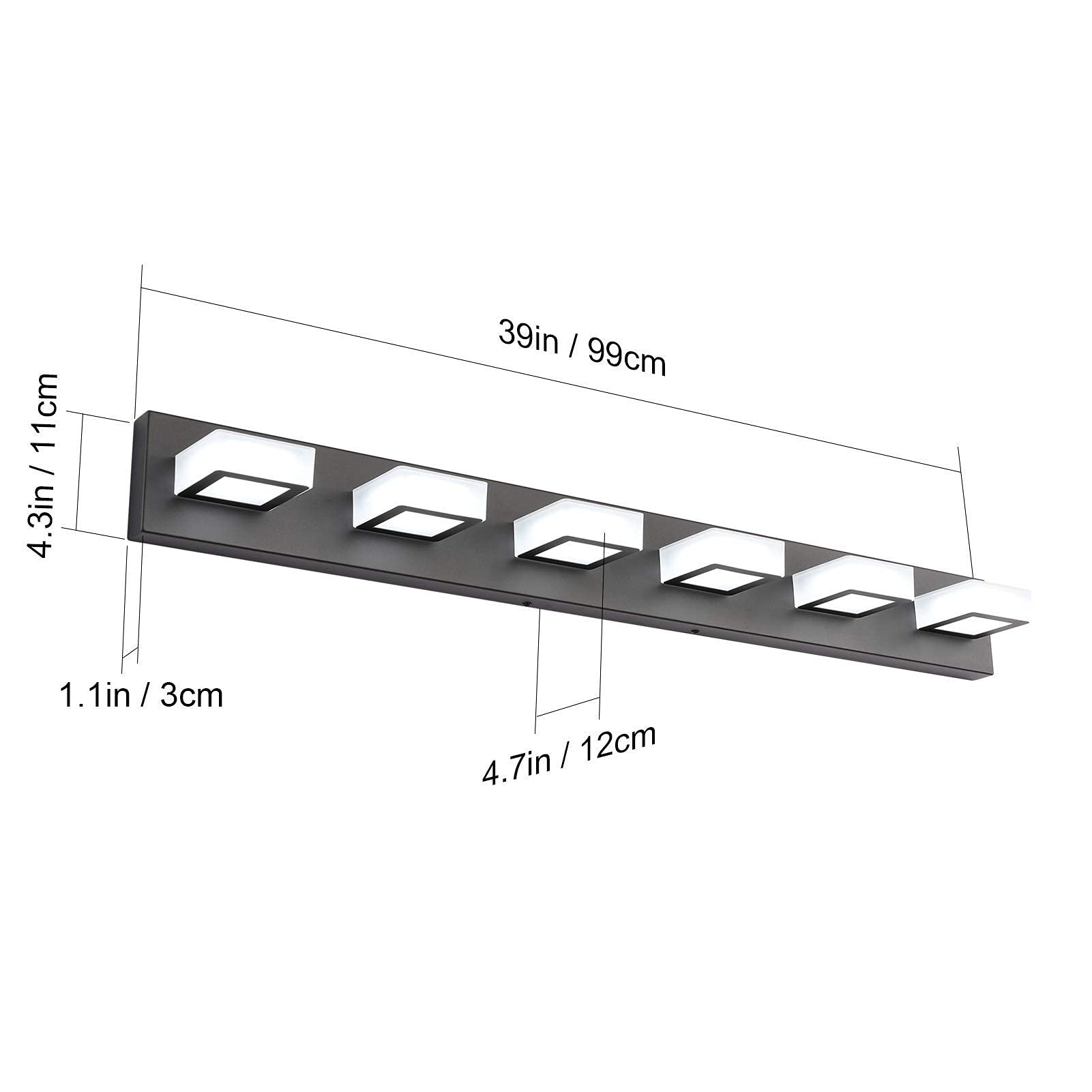 Ralbay 6-Light LED Modern Black Bathroom Vanity Light Set - 48W Frosted Aluminum Fixture, Cool White 6000K - Perfect for Bathroom Makeup Mirror Lighting, Spa Decor, and Modern Home Vanity Areas