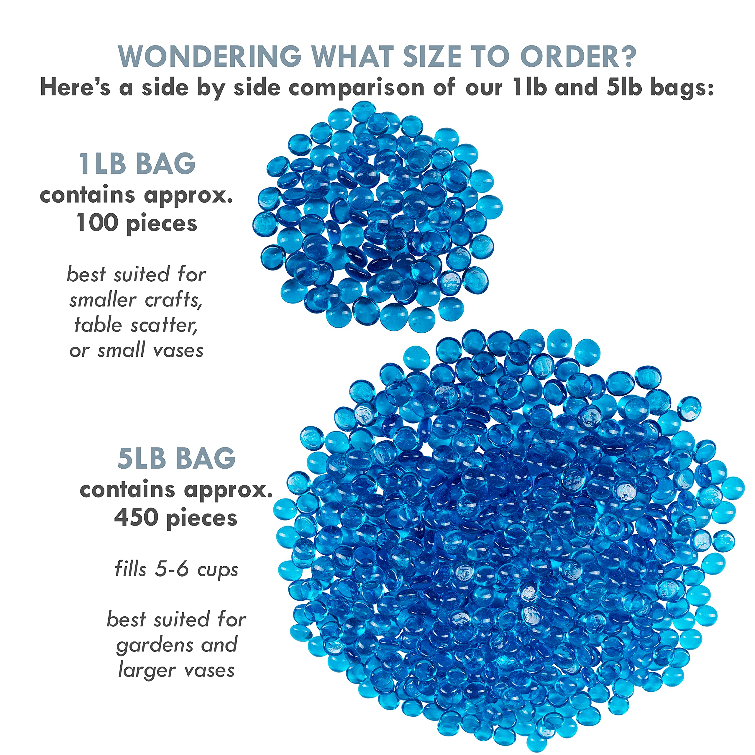 Galashield Blue Flat Glass Marbles - 1LB (100 PCS) Vase Filler Beads, Decorative Pebbles for Floral Arrangements, Home Decor, Wedding Centerpieces & DIY Crafts