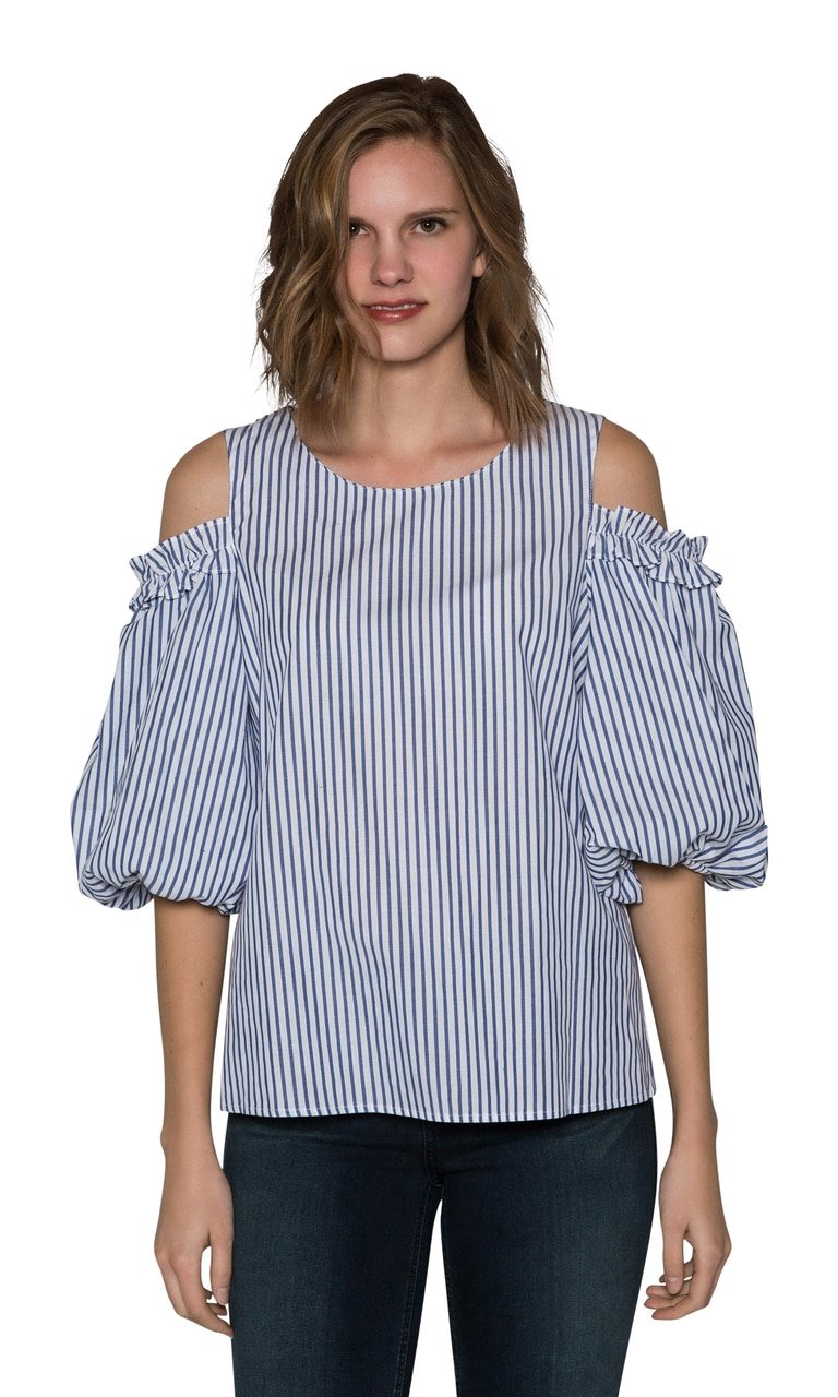 Velvet by Graham & Spencer Bruna Cotton Stripe Cold Shoulder Blouse - Women's Fashion Top for Casual Outings, Date Nights & Summer Wear