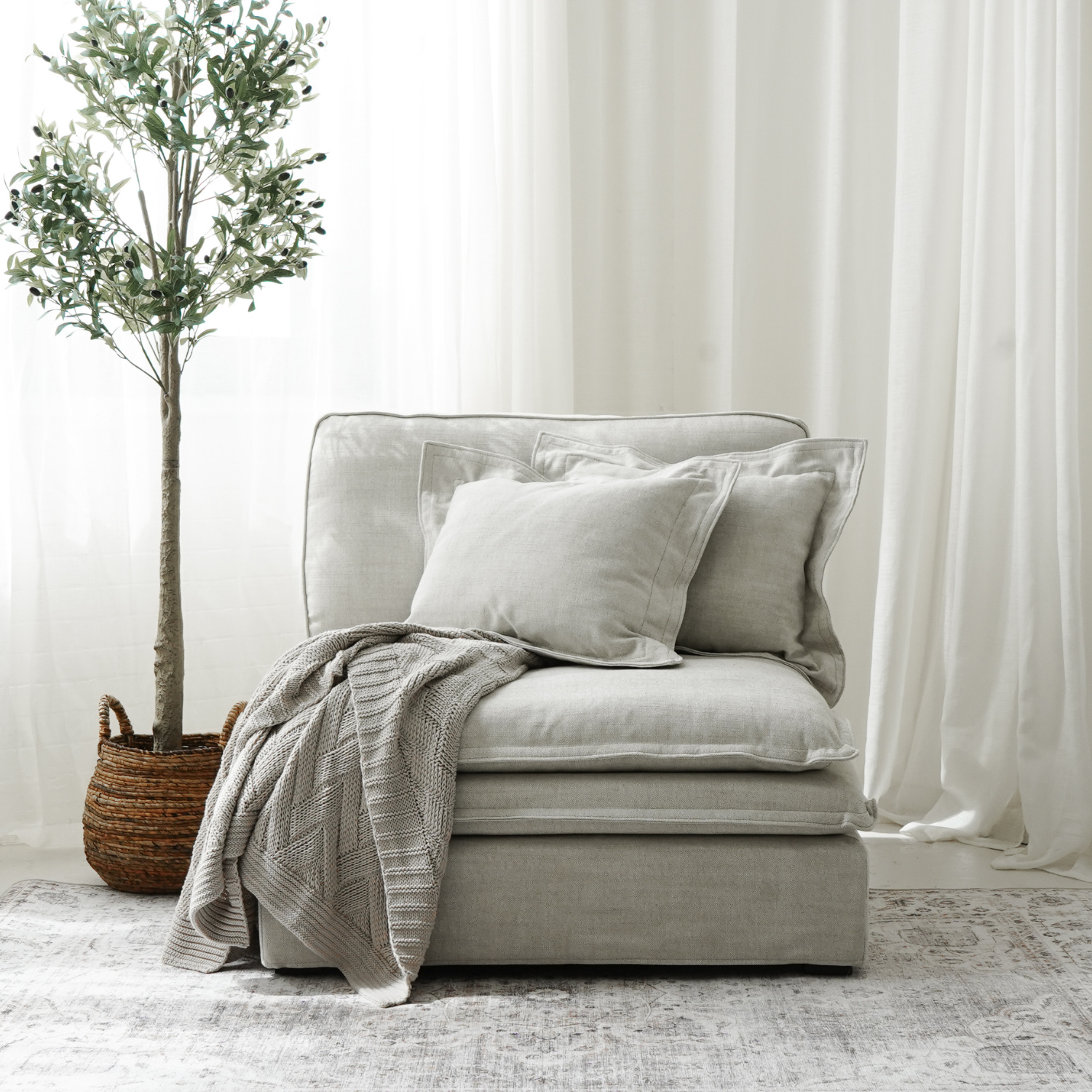 Santa Monica Linen Natural Slipcover Armless Sofa Cover - Breathable & Washable Linen Fabric for Living Room, Bedroom, or Dorm Decor