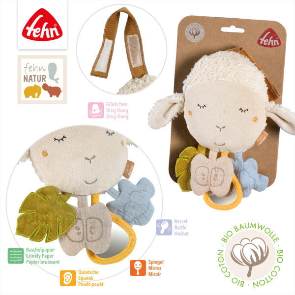 FehnNATUR Soft Plush Sheep Activity Toy for Babies - Cuddly Sensory Play Toy for Newborns & Infants | Perfect for Nursery, Tummy Time & Early Learning Development