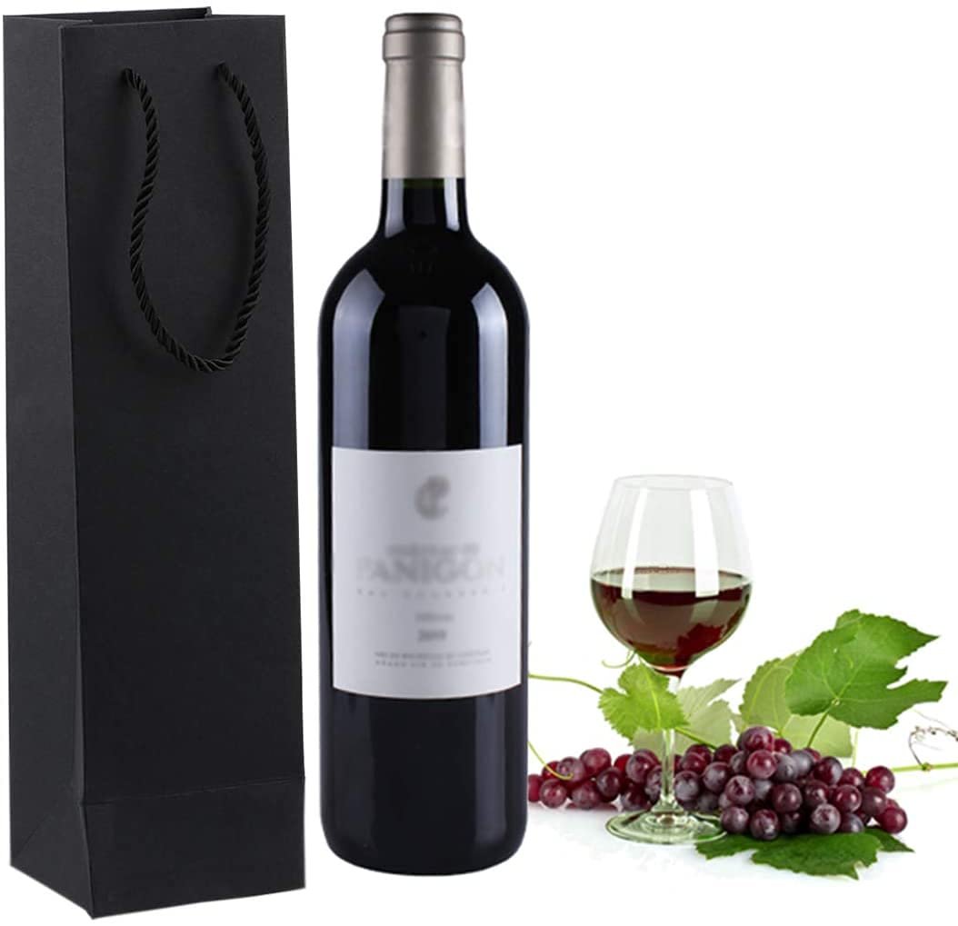 20 Pack Black Wine Bottle Bags with Handles - 3.7 x 3.5 x 13.8 Inches Kraft Paper Gift Bags for Parties, Weddings & Corporate Events - Elegant Wine Bottle Packaging by Sdootjewelry