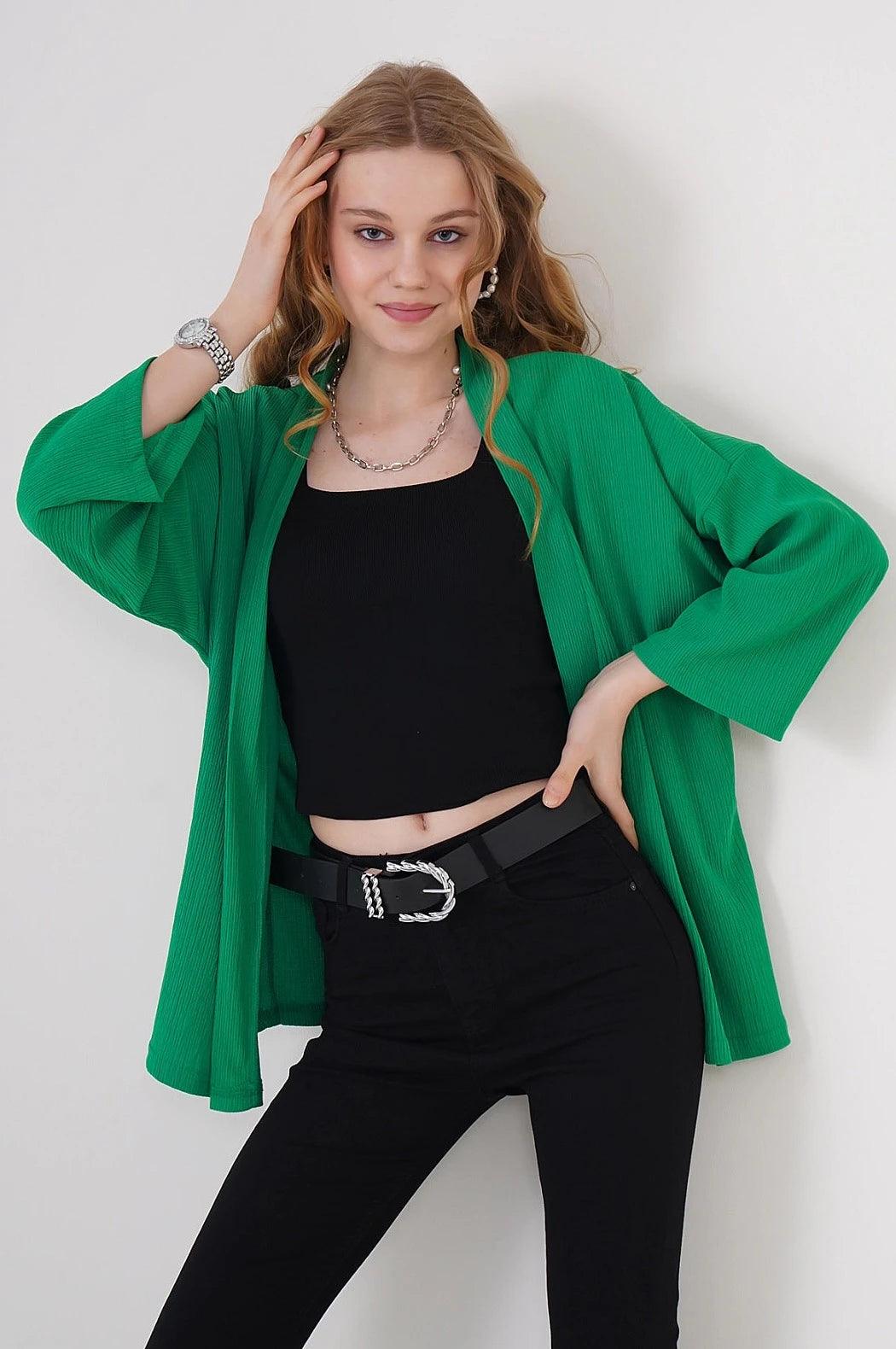 Women's Knitted Kimono Cardigan - Soft Green Lightweight Cover Up for Spring & Summer - Perfect for Beach, Yoga, and Casual Wear