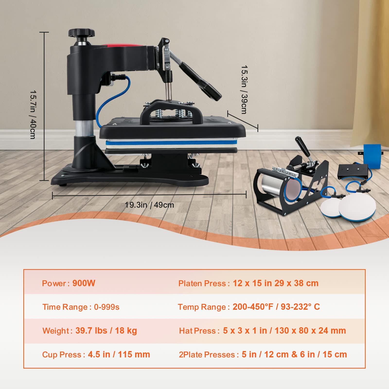 VEVOR 5-in-1 Digital Heat Press Machine 12x15 Inch - Multifunctional Sublimation Swing Away T-Shirt Press with 360° Rotation for T-Shirts, Hats, Mugs | Perfect for DIY Custom Apparel, Promotional Items & Small Business Printing