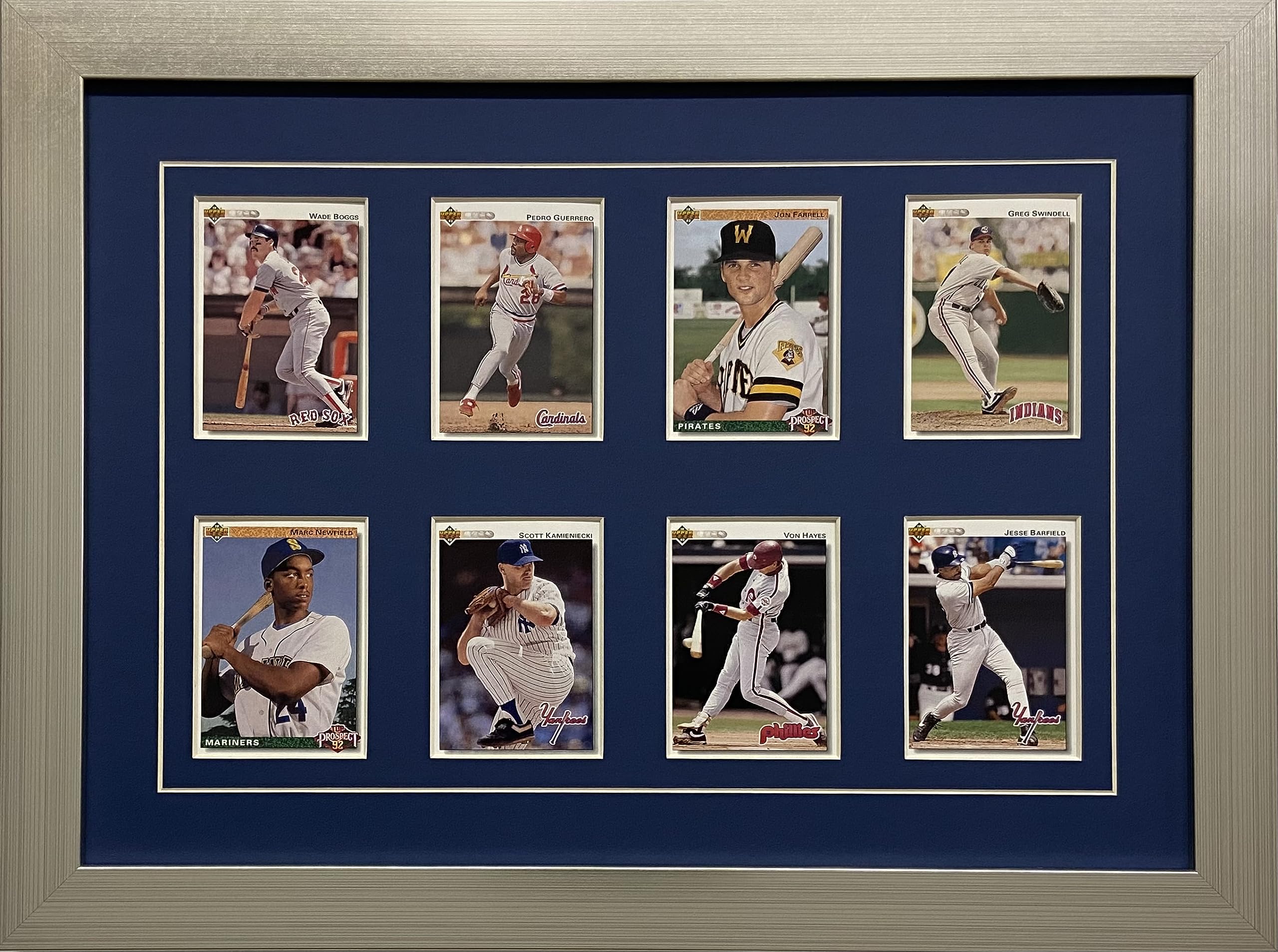 Premium 8-Slot Trading Card Display Frame - Brushed Silver & Wood Finish with Matting & Card Mounts - Perfect for Sports, Pokemon, Magic Cards - Home & Office Decor
