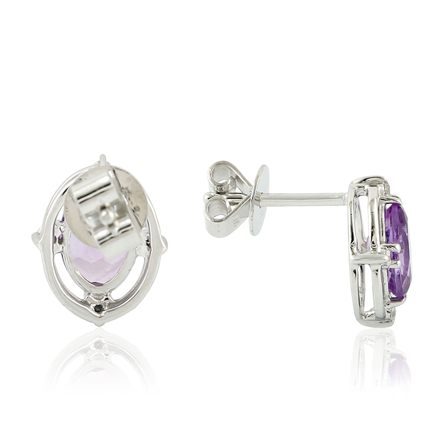 14K White Gold Amethyst Gemstone Stud Earrings with Prong Diamond Accents - Elegant Jewelry for Women, Perfect for Weddings, Parties & Gifts