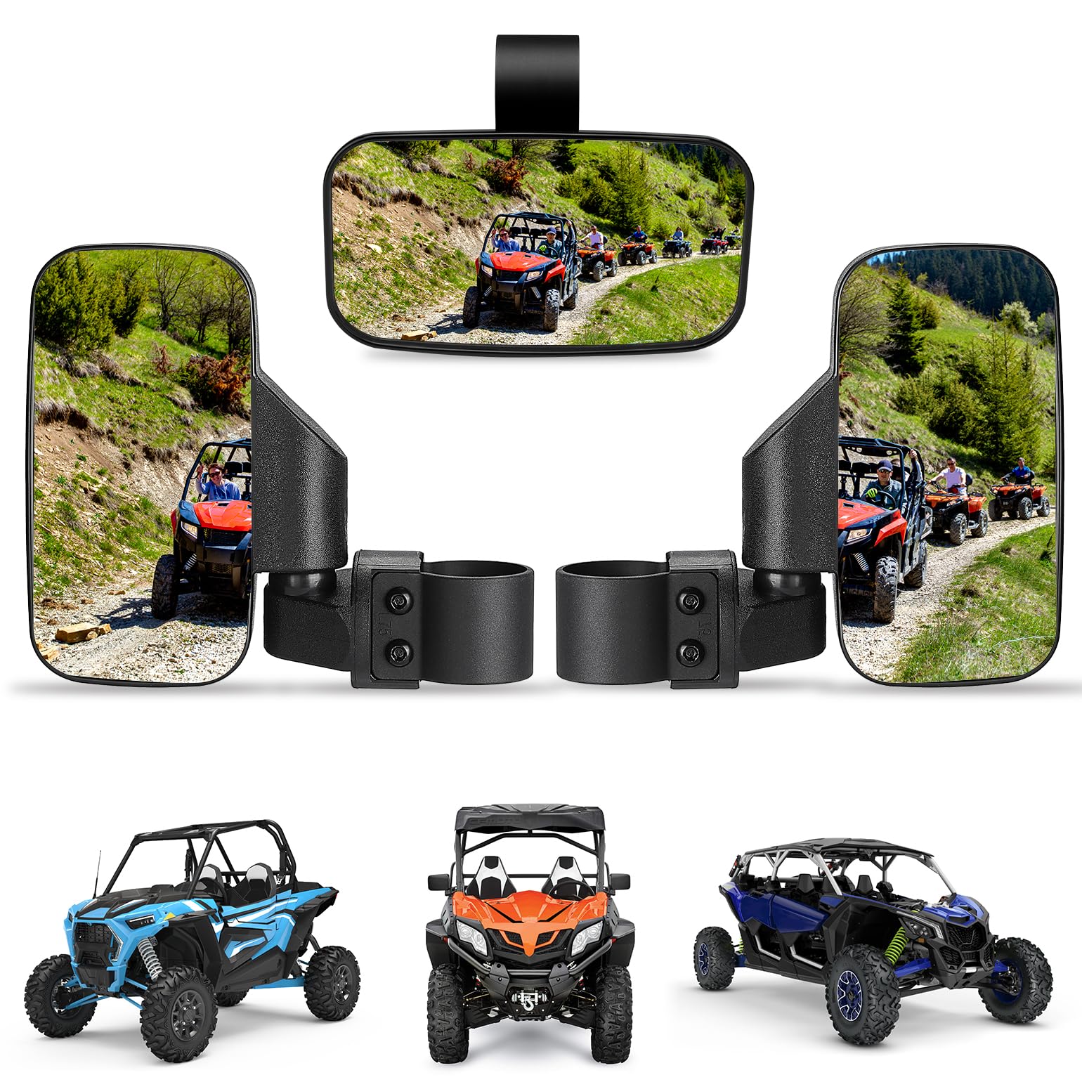 KEMIMOTO UTV Side Mirrors & Center Mirror Kit - Adjustable 1.6