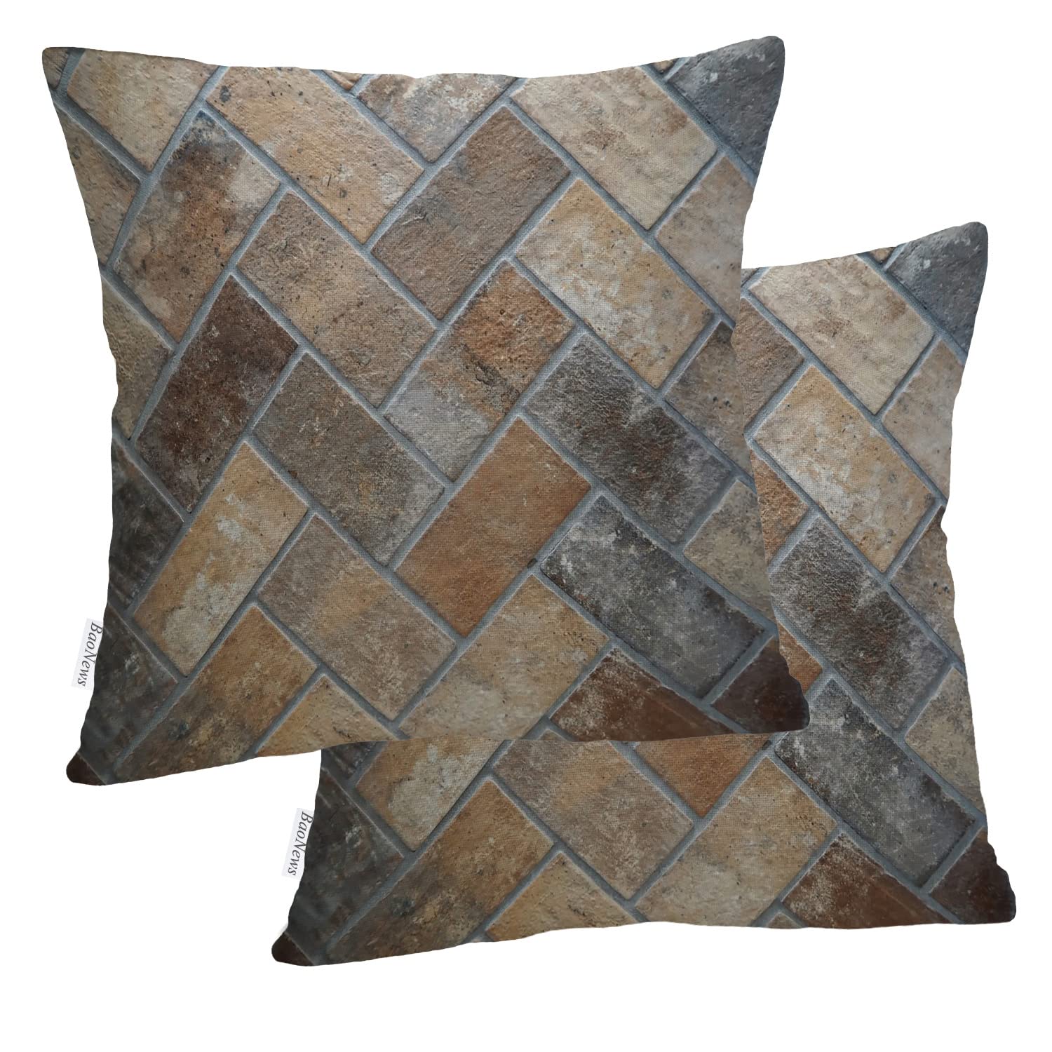 BaoNews Rustic Brick Pillow Cover 18x18 Inch - Vintage Terracotta Tile Design Linen Fabric Decorative Cushion Case for Sofa, Bed, Living Room & Home Decor | Cozy Farmhouse Style Throw Pillow