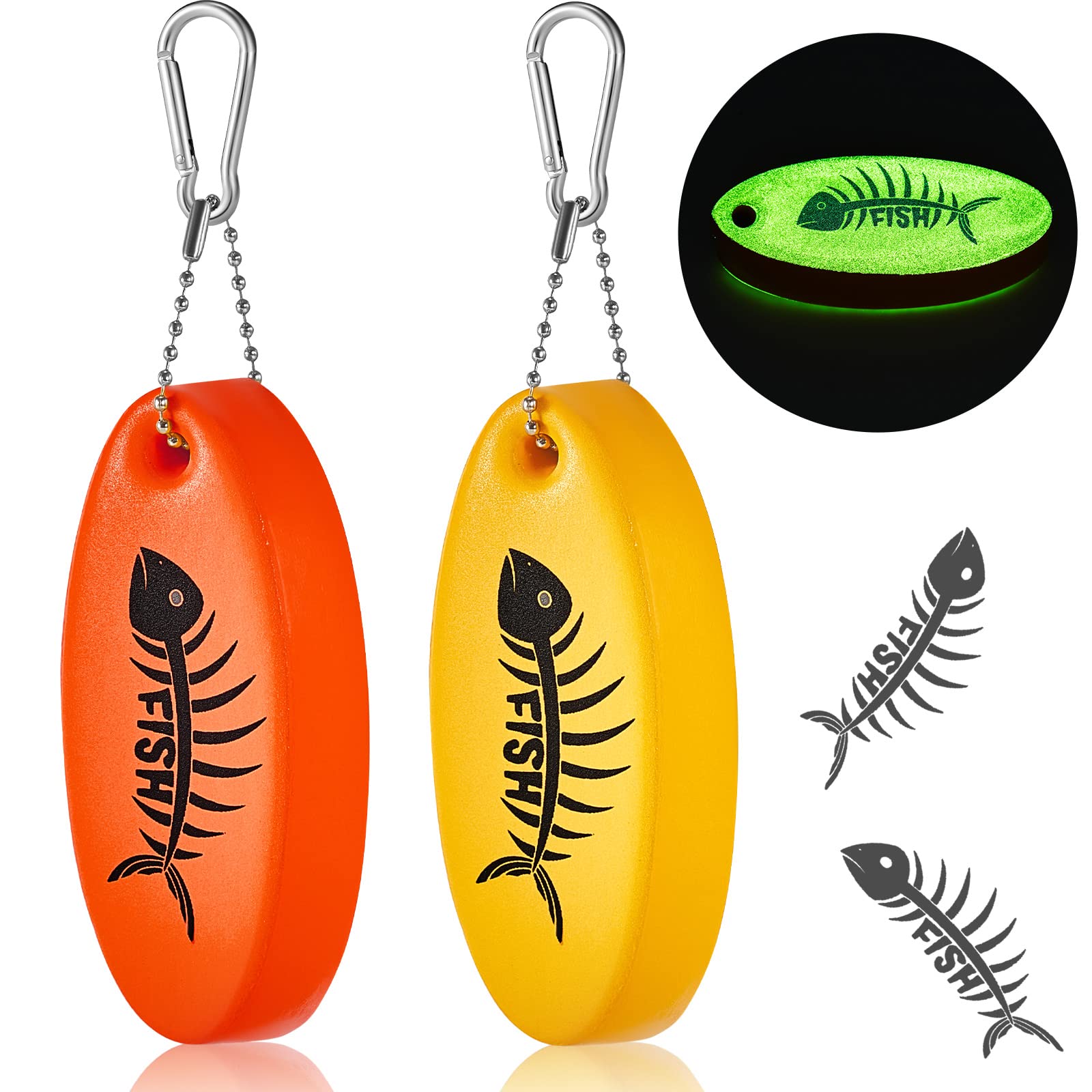 **Glow in the Dark Floating Keychain – 2 Pack Oval Foam Key Rings for Fishing, Boating & Outdoor Sports (Yellow & Red) – Waterproof & Highly Visible for Nighttime Safety**