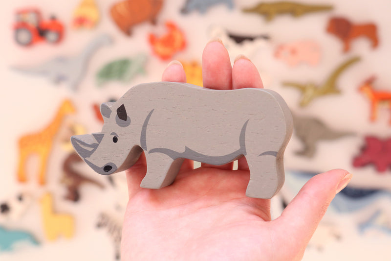 Handcrafted Wooden Rhino Statue - Unique Home Decor & Gift for Animal Lovers - Perfect for Shelf Display, Office Desk, or Jungle-Themed Nursery Decor