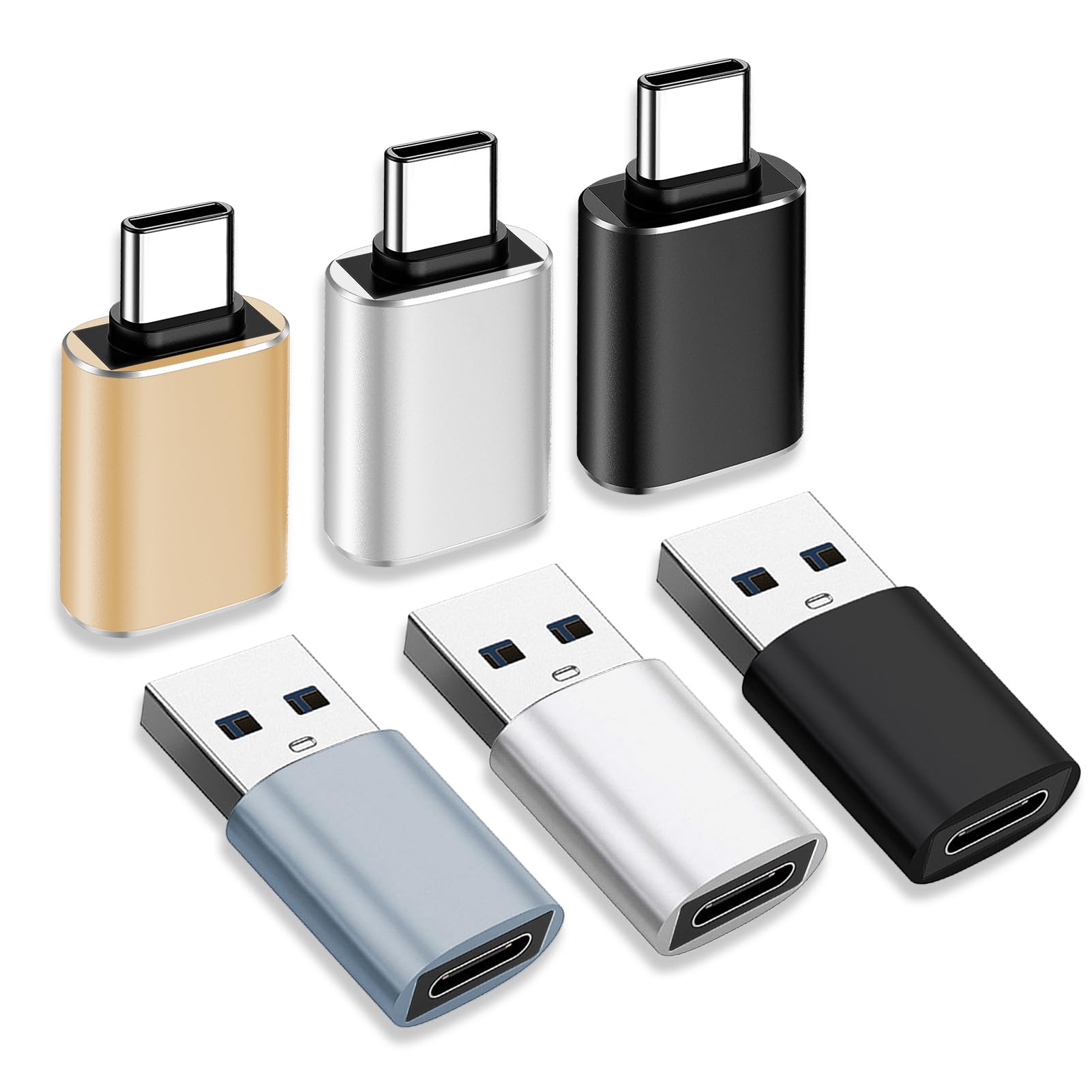 6 Pack USB C to USB Adapter Set - 3Pcs USB C Male to USB 3.0 Female & 3Pcs USB C Female to USB A Male - High Speed Data Transfer & Charging Converter for iPhone, iPad, MacBook, Samsung, PC, Laptop - Perfect for Home, Office & Travel Use