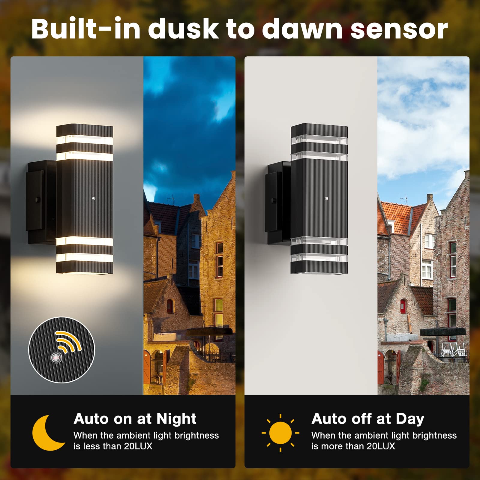 **Outdoor Porch Lights with GFCI Outlet - Dusk to Dawn Waterproof Wall Light Fixture for Front Door, Patio, Garage & Hallway - Perfect for Home Security & Nighttime Illumination**