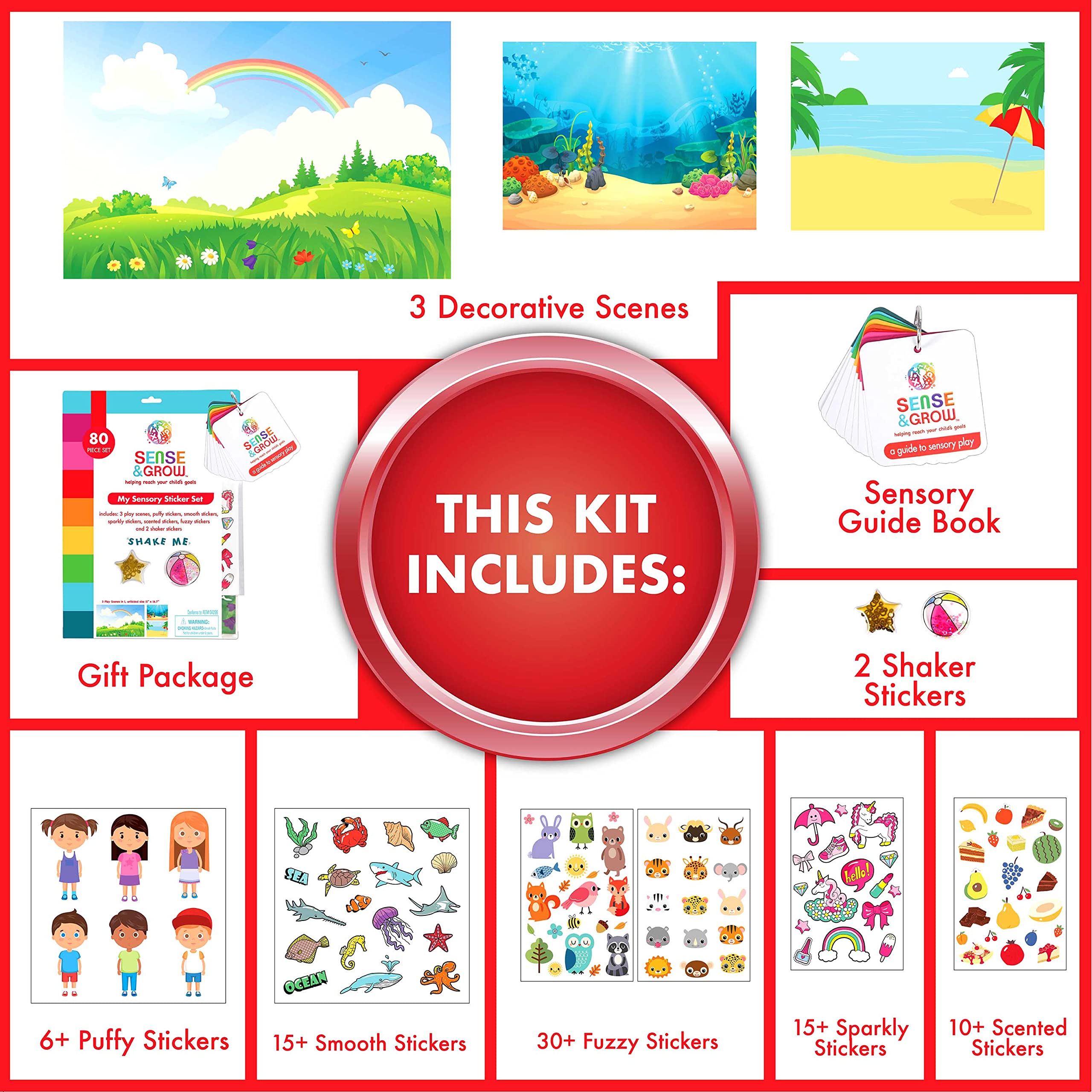 100 Sensory Craft Stickers for Kids - Sense & Grow Educational Stickers for Toddlers & Children - Perfect for Sensory Play, Classroom Activities & DIY Art Projects