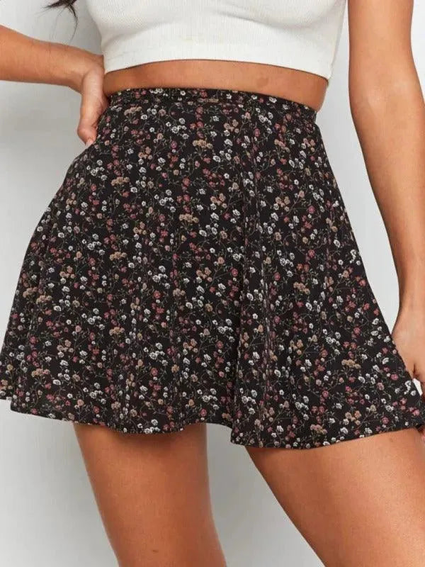Floral Chiffon Mini Umbrella Skirt for Women - Elegant Summer A-Line Skirt with Flowy Hem | Perfect for Beach, Wedding, and Party Outfits