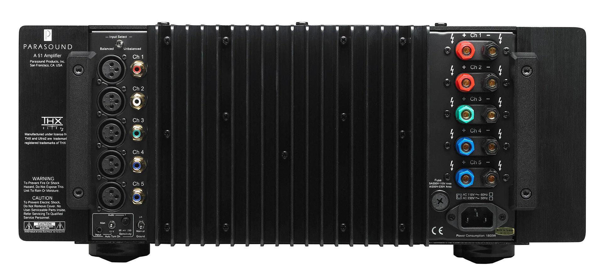 Parasound Halo A51 5-Channel Power Amplifier - High-End Home Theater Audio System for Movies, Music & Gaming - Premium Sound Quality for Dolby Atmos & DTS:X Surround Sound