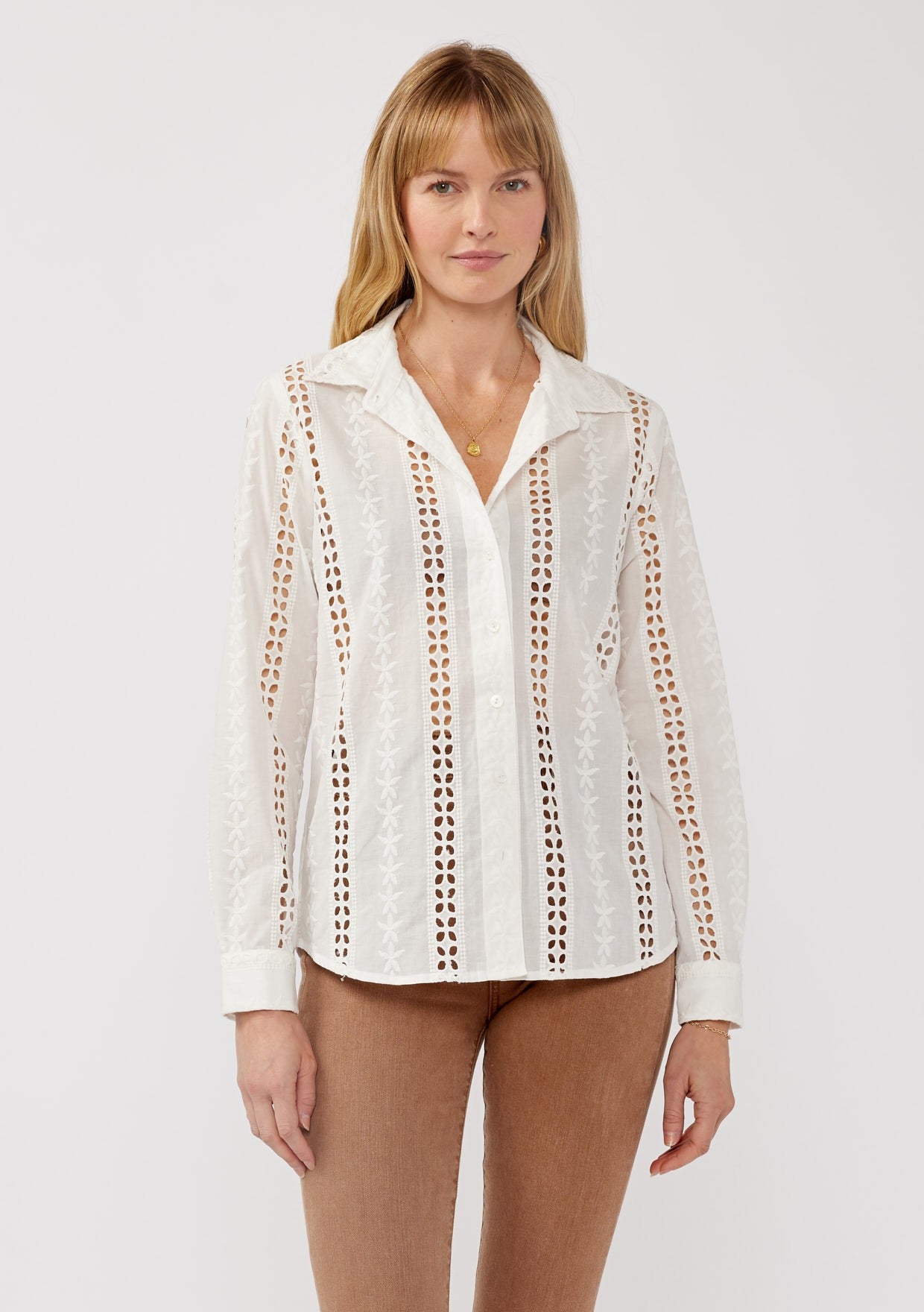 Floral Eyelet Blouse for Women - Breathable Summer Top with Lace Details - Perfect for Casual Outings, Beach Trips, and Office Wear