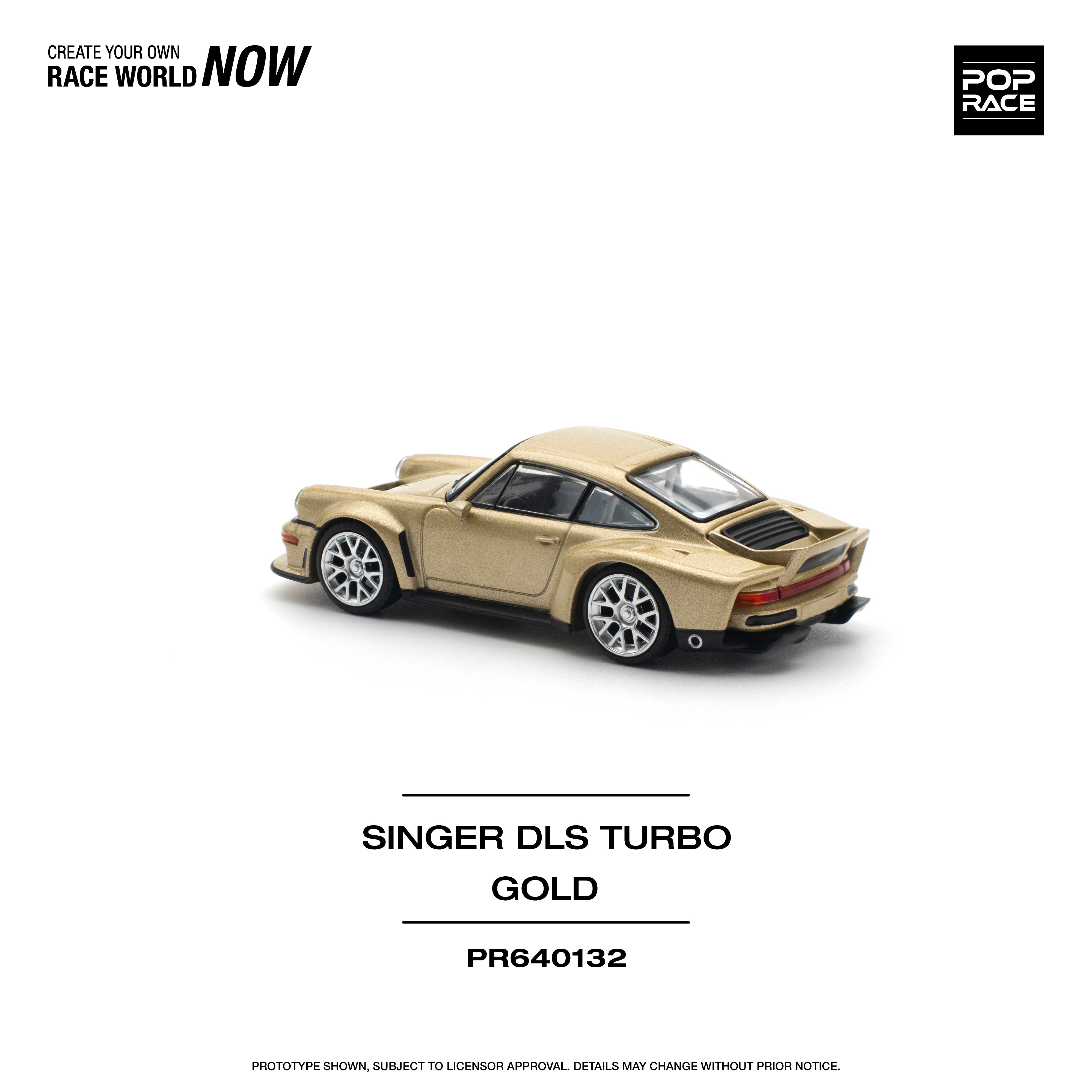 Pop Race 1:64 Scale Porsche Singer DLS Turbo Gold Diecast Model Car - Collectible Miniature for Display, Racing Enthusiasts & Car Lovers
