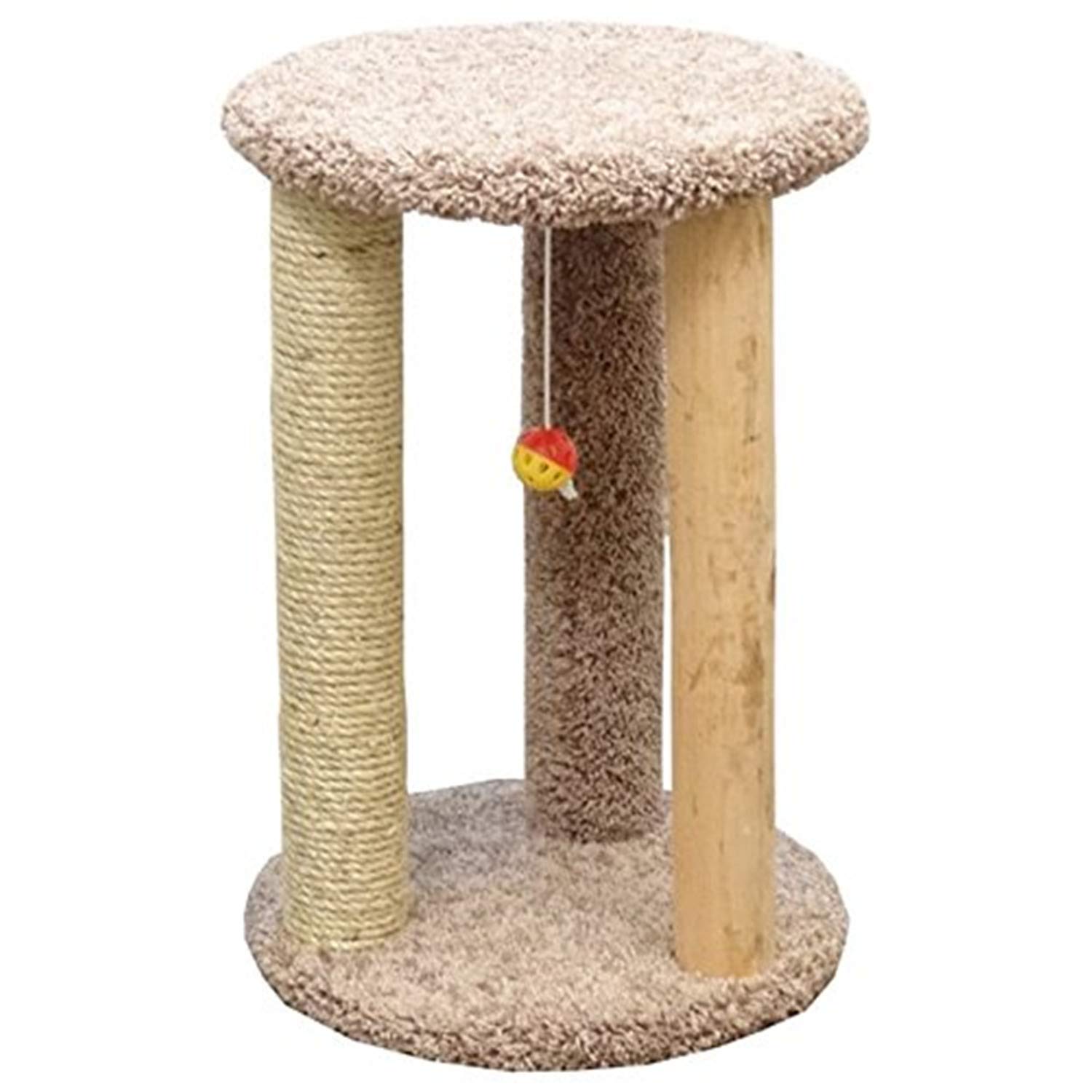 Premium Round Cat Condo with Multi-Level Scratching Posts - Soft Brown Faux Fur - Perfect for Indoor Cats Play & Nap - Cozy Pet Furniture for Home & Office