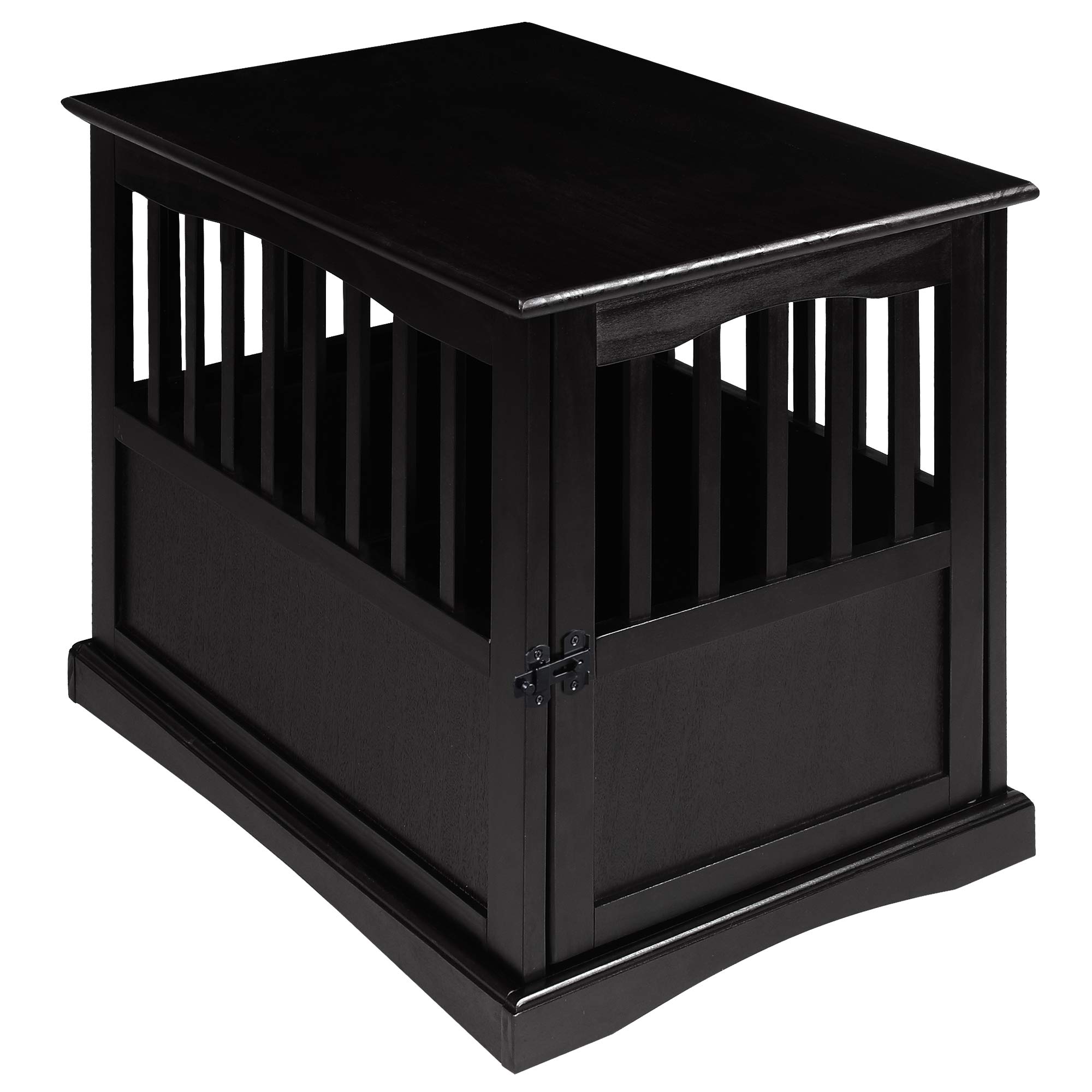 Wooden Dog Crate End Table - Lockable Indoor Pet Kennel for Small to Medium Dogs, Nightstand Furniture for Living Room & Bedroom, Black - Perfect for Home Decor & Pet Safety