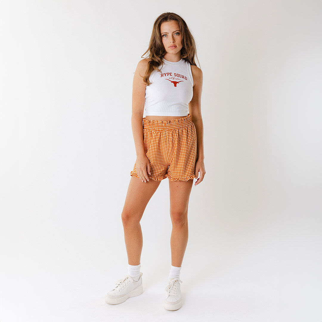 Texas High Neck Tank Top for Women - White Hype Squad Graphic Tee | Trendy Casual Wear for Gym, Running & Street Style