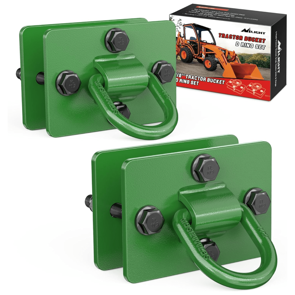 1/2 Inch D Ring Tractor Bucket Attachment - Heavy Duty Green Pair for Towing & Hauling - Perfect for Farm Equipment, Trailers & Off-Road Vehicles