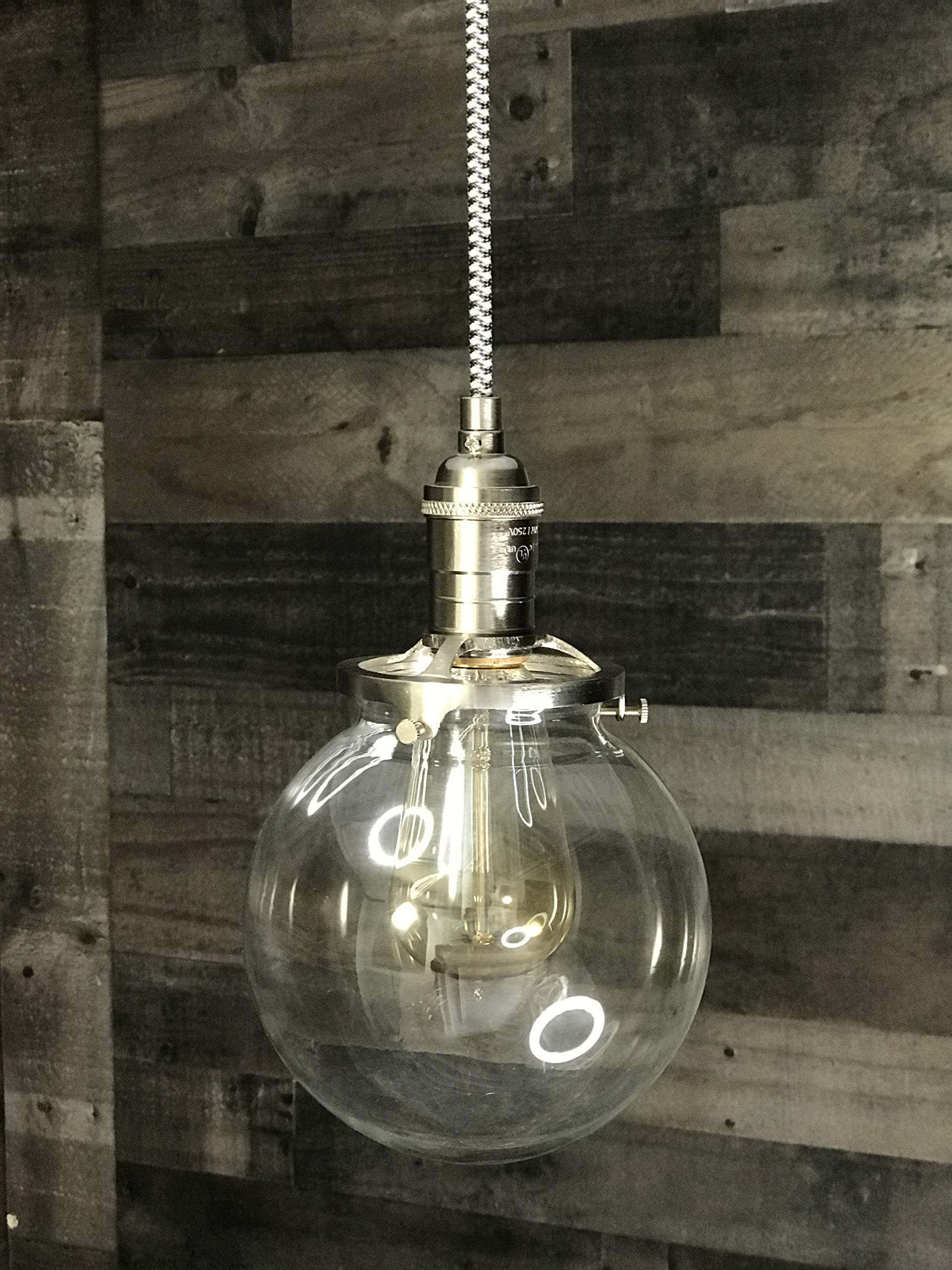 Modern 6-Inch Glass Globe Pendant Light Fixture - Sleek Hanging Lamp for Kitchen Island, Dining Room & Bedroom Lighting