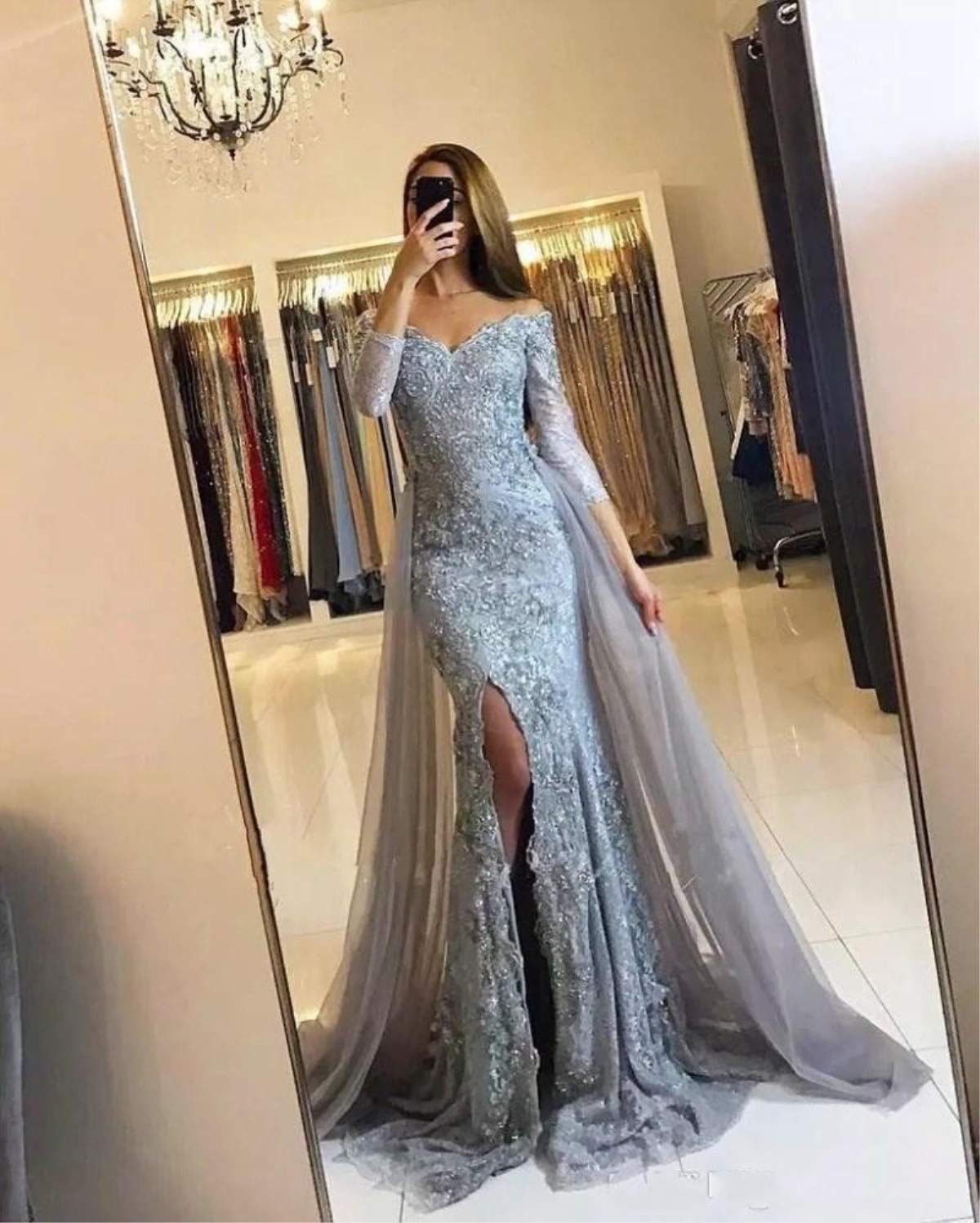 Elegant Aries Tuttle Silver Mermaid Wedding Dress with Detachable Train - Perfect for Evening Gowns, Prom, and Formal Occasions
