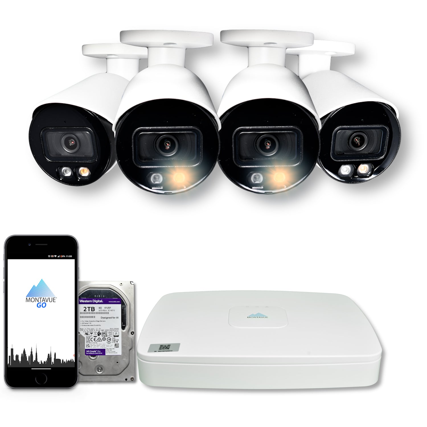8MP 4K Security Camera System - 8 Channel NVR with 2TB HDD & 4 Weatherproof Bullet Cameras for 24/7 Home/Business Surveillance - Outdoor & Indoor Use