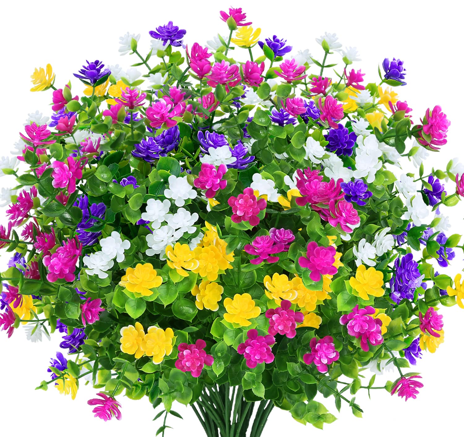TEMCHY 8 Bundles Realistic Artificial Flowers - Fade & UV Resistant Fake Plants for Hanging Baskets, Porch Decor, Window Boxes, Wedding & Home Decor - Indoor/Outdoor Use (Perfect for Patio, Garden, and Front Door Decoration)