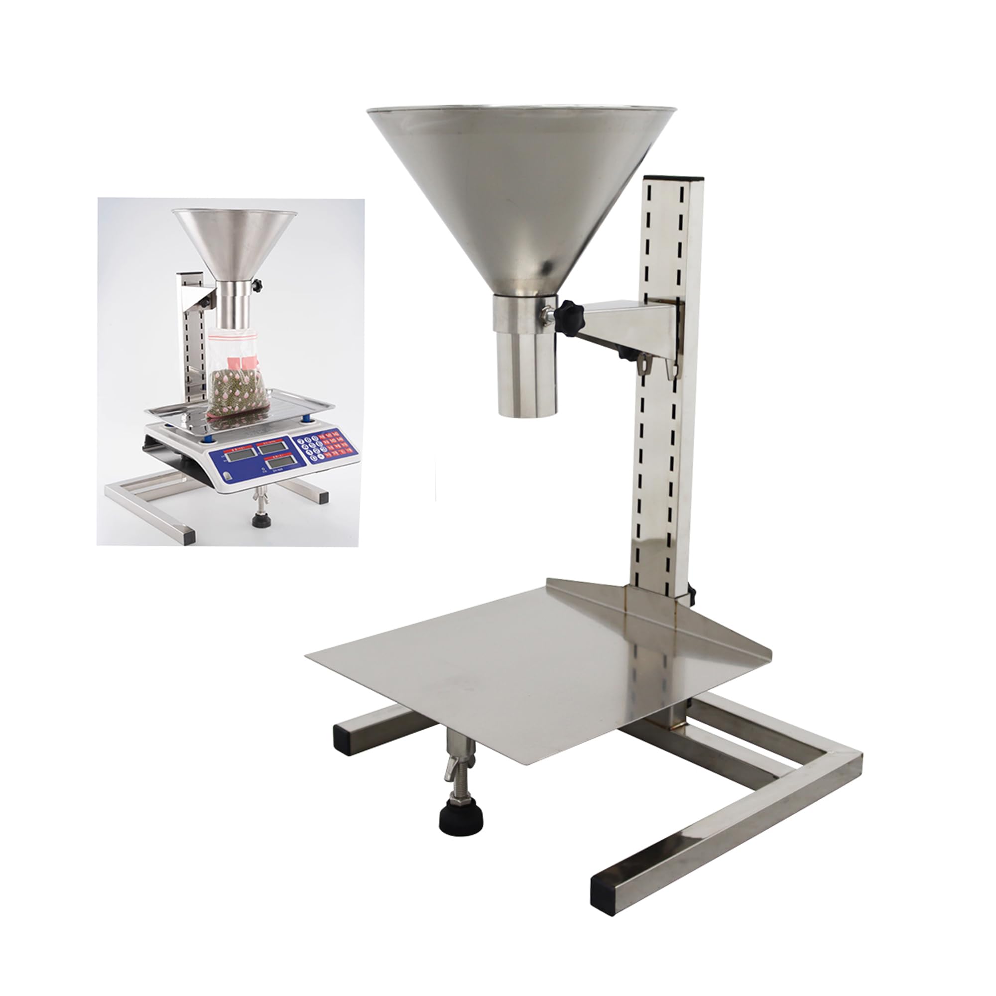 Premium Stainless Steel Feeding Hopper with Adjustable Support Stand - Manual Filling Funnel for Grains, Seeds & Pet Food - 5.5 Inch Wide Base - Perfect for Farm, Bakery & Home Kitchen Use