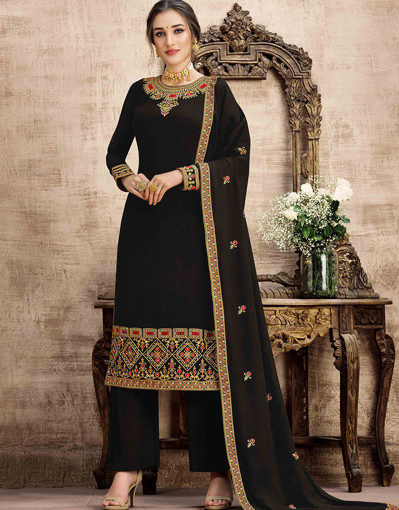 Elegant Black Swiss Georgette Pant Salwar Suit for Women - Traditional Indian Ethnic Wear for Weddings, Festivals & Special Occasions