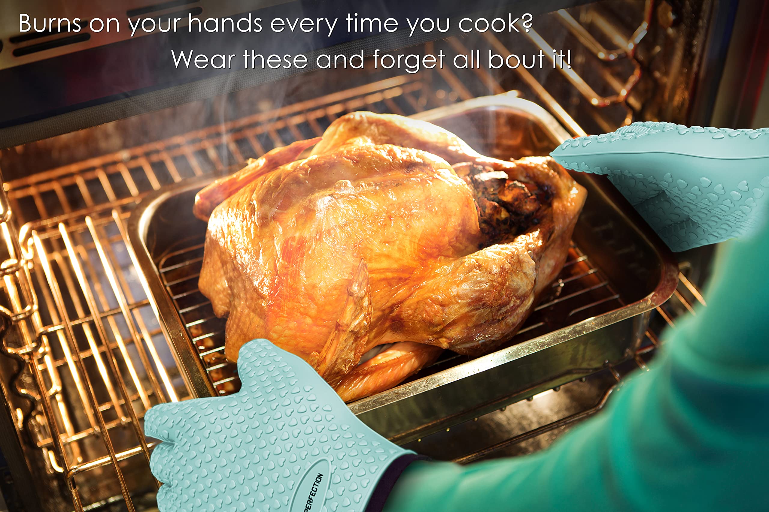 KITCHEN PERFECTION XL Heat Resistant Silicone BBQ Gloves - 1472°F Extreme Heat Protection for Grilling, Smoking & Frying | Waterproof Oven Mitts for Cooking, Baking & Outdoor BBQ | Premium Grill Accessories with 3 Free Bonuses - Perfect for Backyard BBQs, Camping & Kitchen Safety