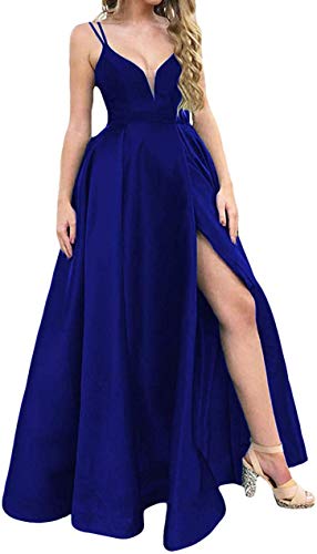 Elegant V-Neck Satin Prom Dress with High Slit - Formal Evening Gown for Homecoming, Ball & Special Occasions