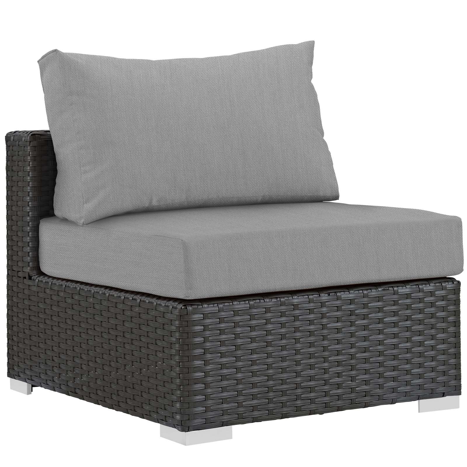 Modway Sojourn 5-Piece Outdoor Patio Sectional Set - Wicker Rattan Furniture with Sunbrella Canvas Gray Cushions for Garden, Poolside & Backyard Relaxation