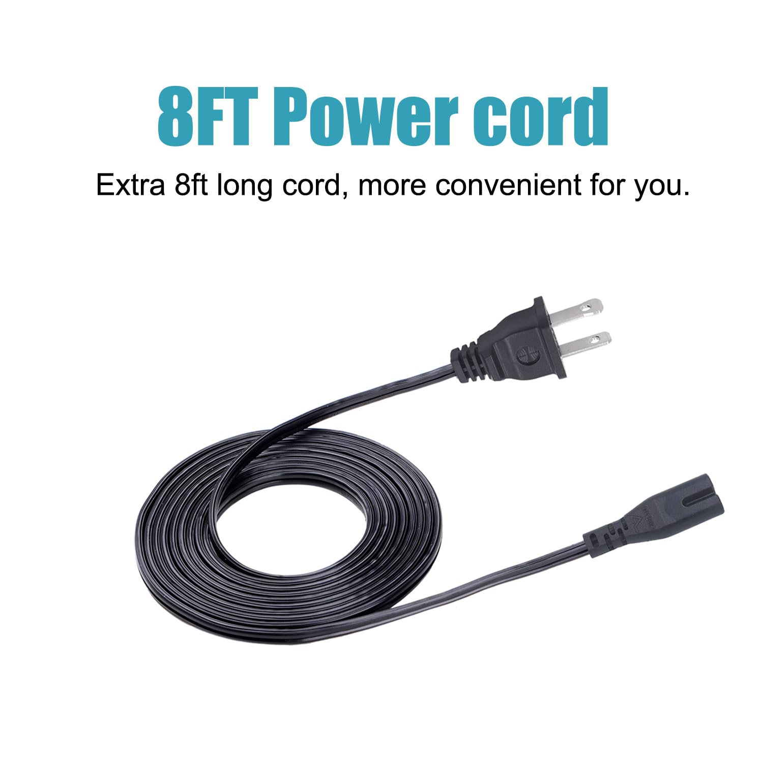 HP 250 200 100 & OfficeJet 5258 4635 All-in-One Printer Replacement AC Power Cord - 8ft 18AWG IEC C7 Cable for Home & Office Printing
