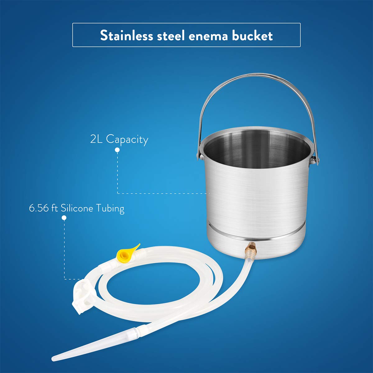 Premium Stainless Steel Enema Kit - 2 Quart Capacity Bucket with 5ft Silicone Hose for Colon Cleansing & Detox | Ideal for Home Colon Hydrotherapy, Constipation Relief & Digestive Health Maintenance