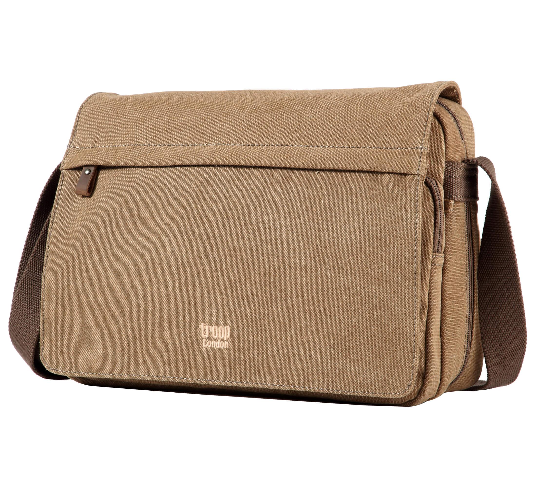 TRP0241 Troop London Classic Canvas Messenger Bag for Men & Women - Durable Waterproof Shoulder Bag for Work, Travel & School - Stylish Laptop Briefcase with Multiple Pockets