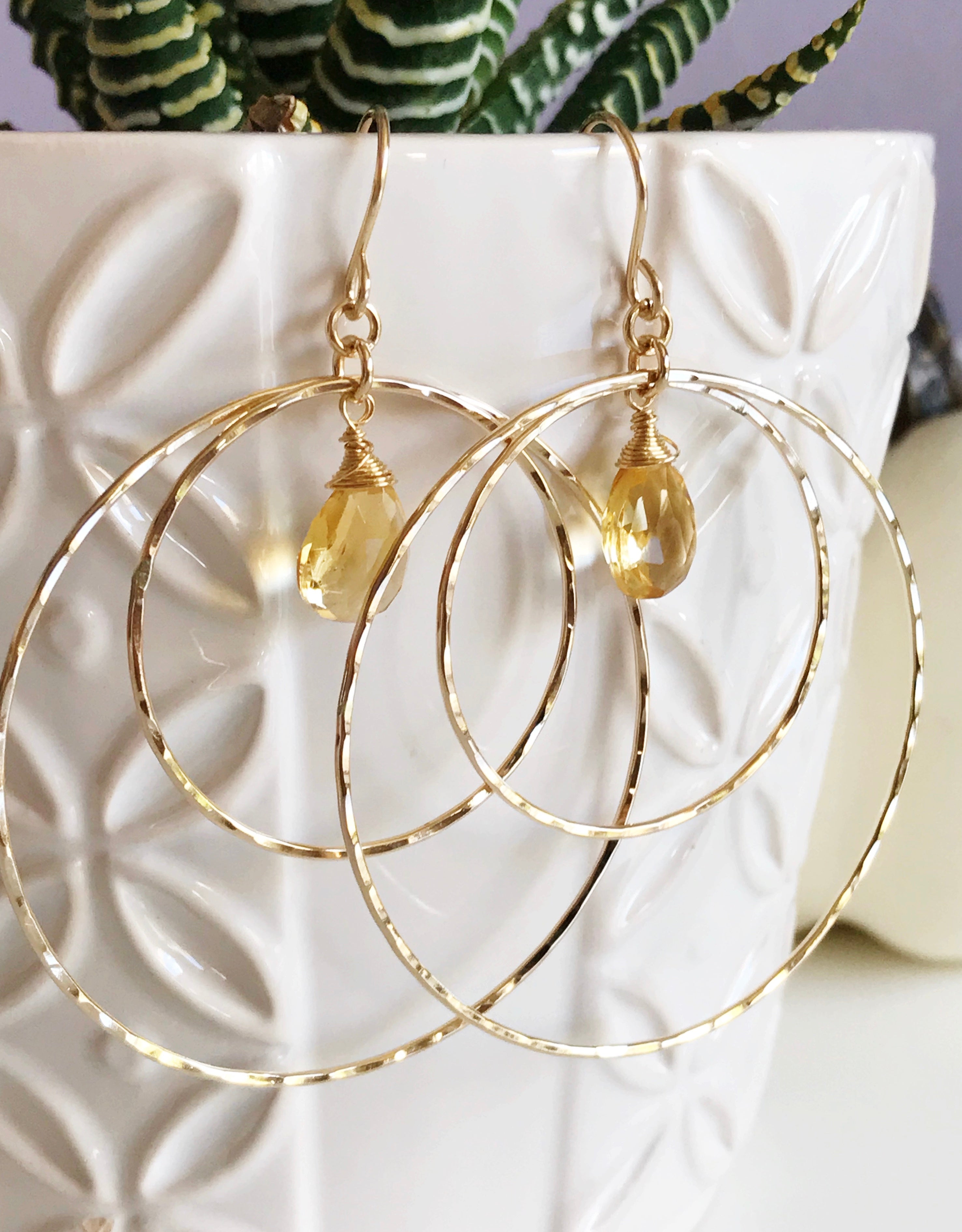 Earrings RACHEL Citrine (E447) - Elegant Gold-Plated Dangle Earrings for Women, Perfect for Parties, Weddings & Everyday Wear