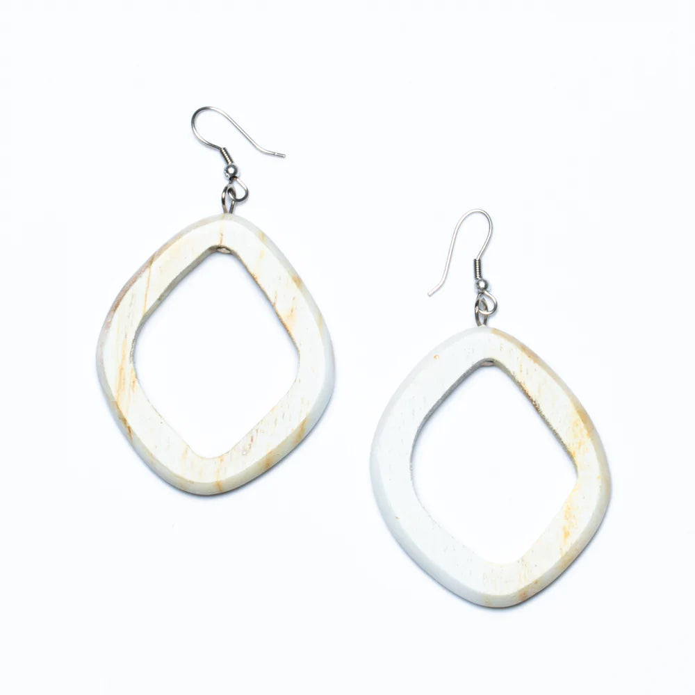 Natural Teak Wood Earrings for Women - Handmade White Wooden Hoop Rings - Boho Chic Jewelry for Everyday Wear & Special Occasions