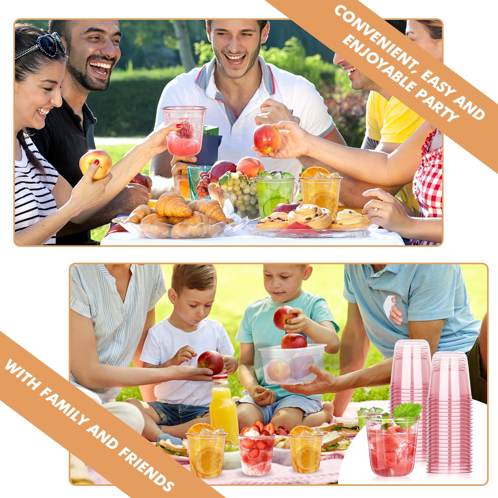 KesaPlan 50-Pack 12oz Pink Plastic Wine Cups | Disposable Stemless Cocktail Glasses for Parties, Weddings & Events | Clear Plastic Drinkware for Christmas Celebrations, Office Meetings & Social Gatherings