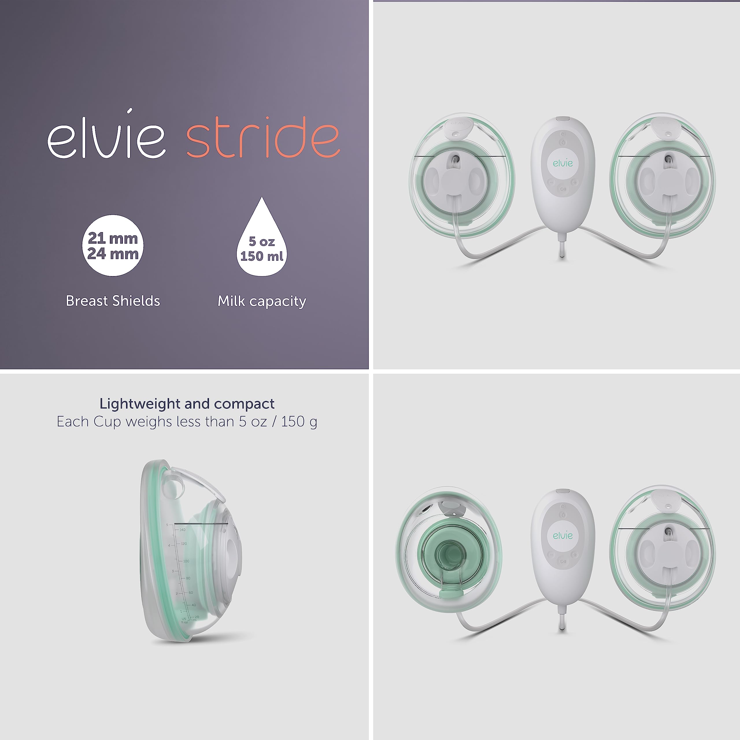Elvie Stride Double Electric Breast Pump - Hands-Free Wearable Breast Pump for Nursing Moms - Perfect for Work, Travel & On-the-Go Pumping - Essential Newborn Care Item