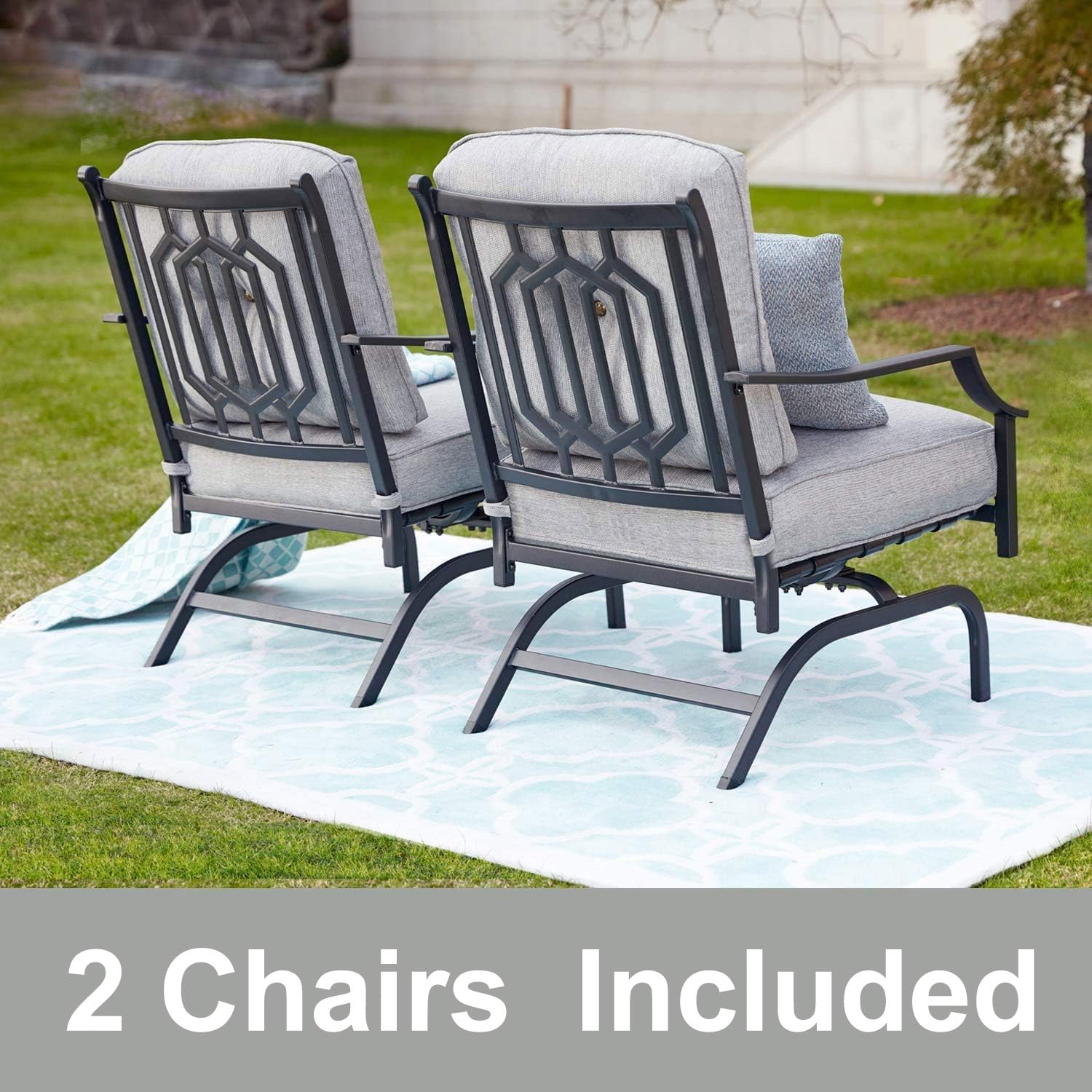 Premium Outdoor Rocking Chairs - Heavy Duty Metal Patio Furniture with Spring Motion & Padded Cushions - Black Bistro Dining Set for Garden, Balcony, Porch - Perfect for Relaxing, Entertaining & Outdoor Dining
