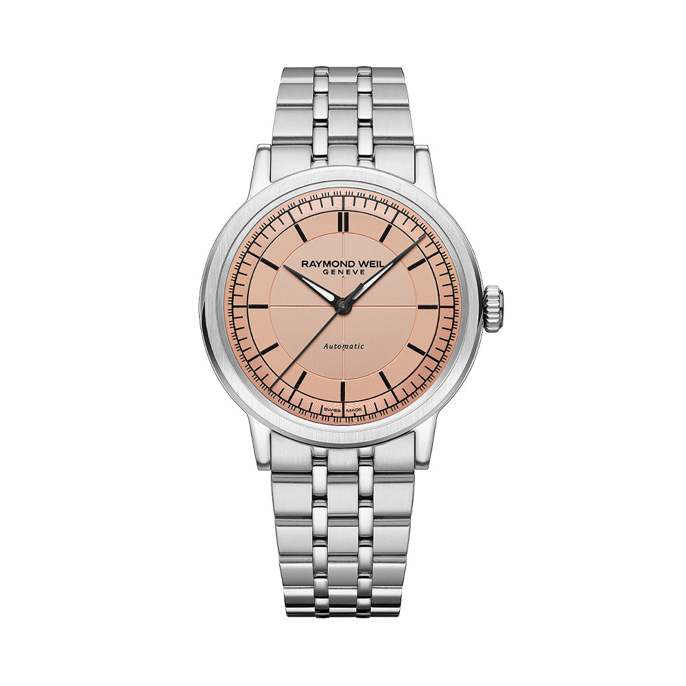 Millesime Men's Automatic Watch 39.5mm Sector Dial Salmon Color Stainless Steel Bracelet - Perfect for Business, Casual & Formal Occasions